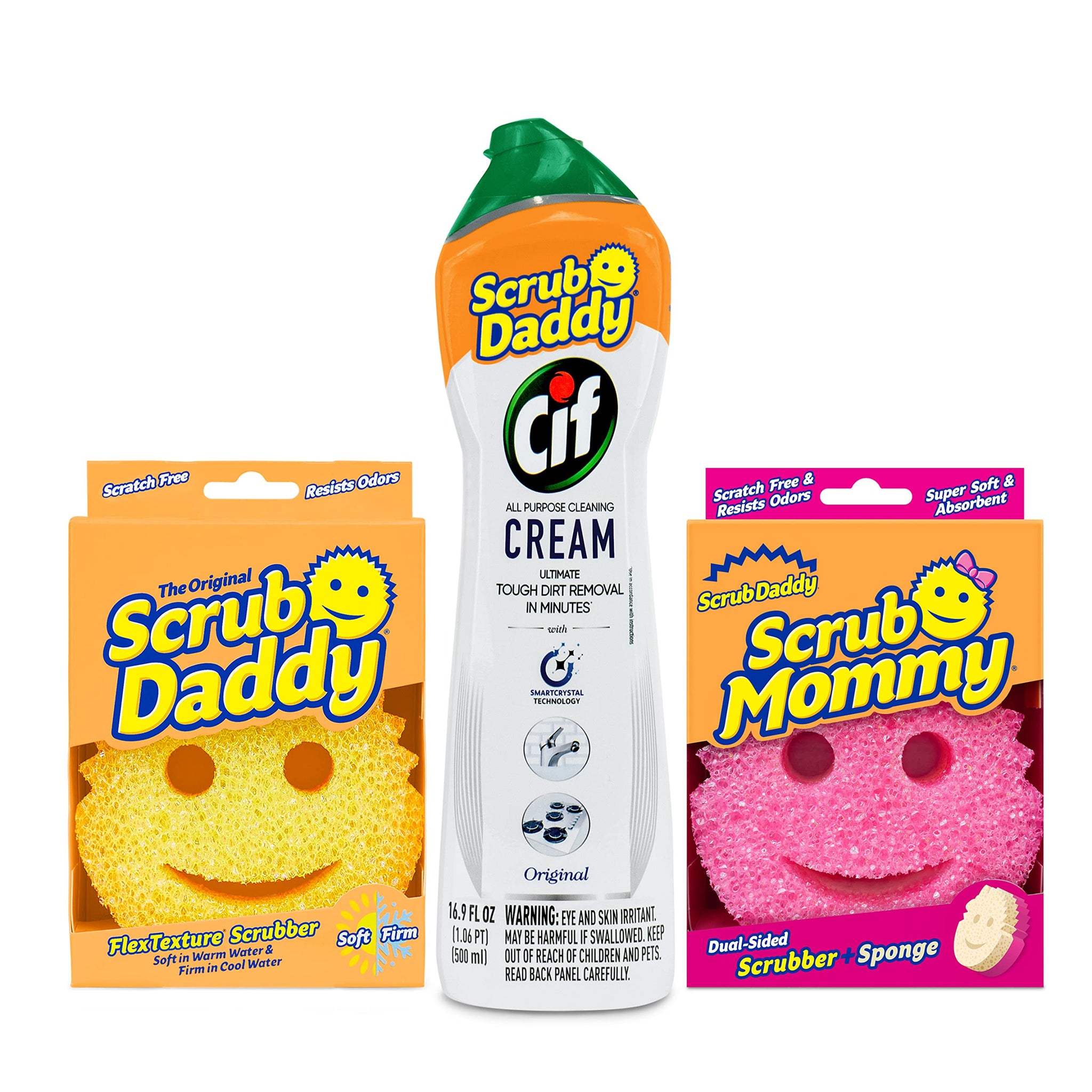 Scrub Daddy Sponges + Scrub Mommy + Cif All Purpose Cleaner, Original - Non Scratch Sponges for Kitchen + Bathroom - Scrubber and Multipurpose Cleaner