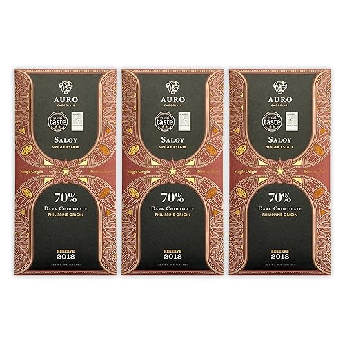 Auro Reserve Saloy 70% Dark Chocolate 3 Pack - Filipino Chocolate - Premium, Made At Origin, Direct Trade, Bean-to-Bar, Woman Owned, BIPOC Owned