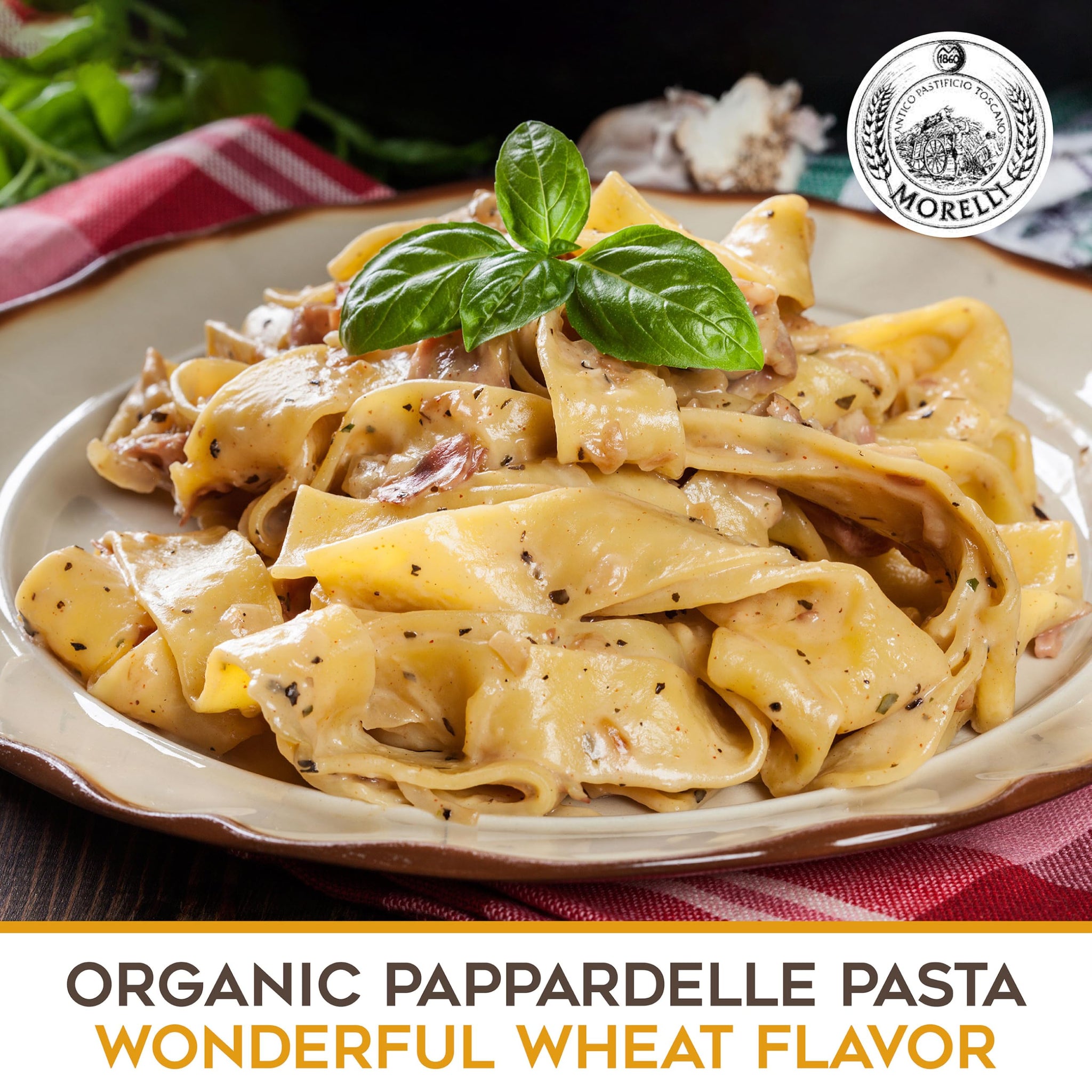 Morelli Organic Pappardelle Pasta Noodles Imported from Italy, Made with Italian Durum Wheat Semolina - 17.6 oz (500 g) - Pack of 2