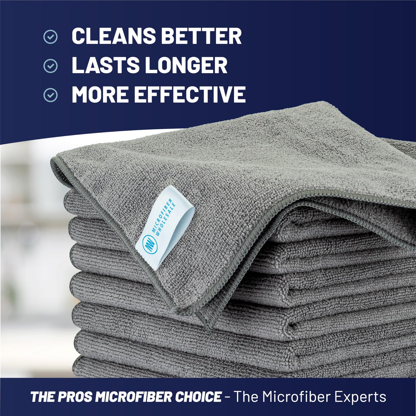 MW Pro Microfiber Cleaning Cloth | Gray | 12 Pack | 16” x 16” | All Purpose Microfiber Towels - Clean, Dust, Polish, Scrub, Absorbent