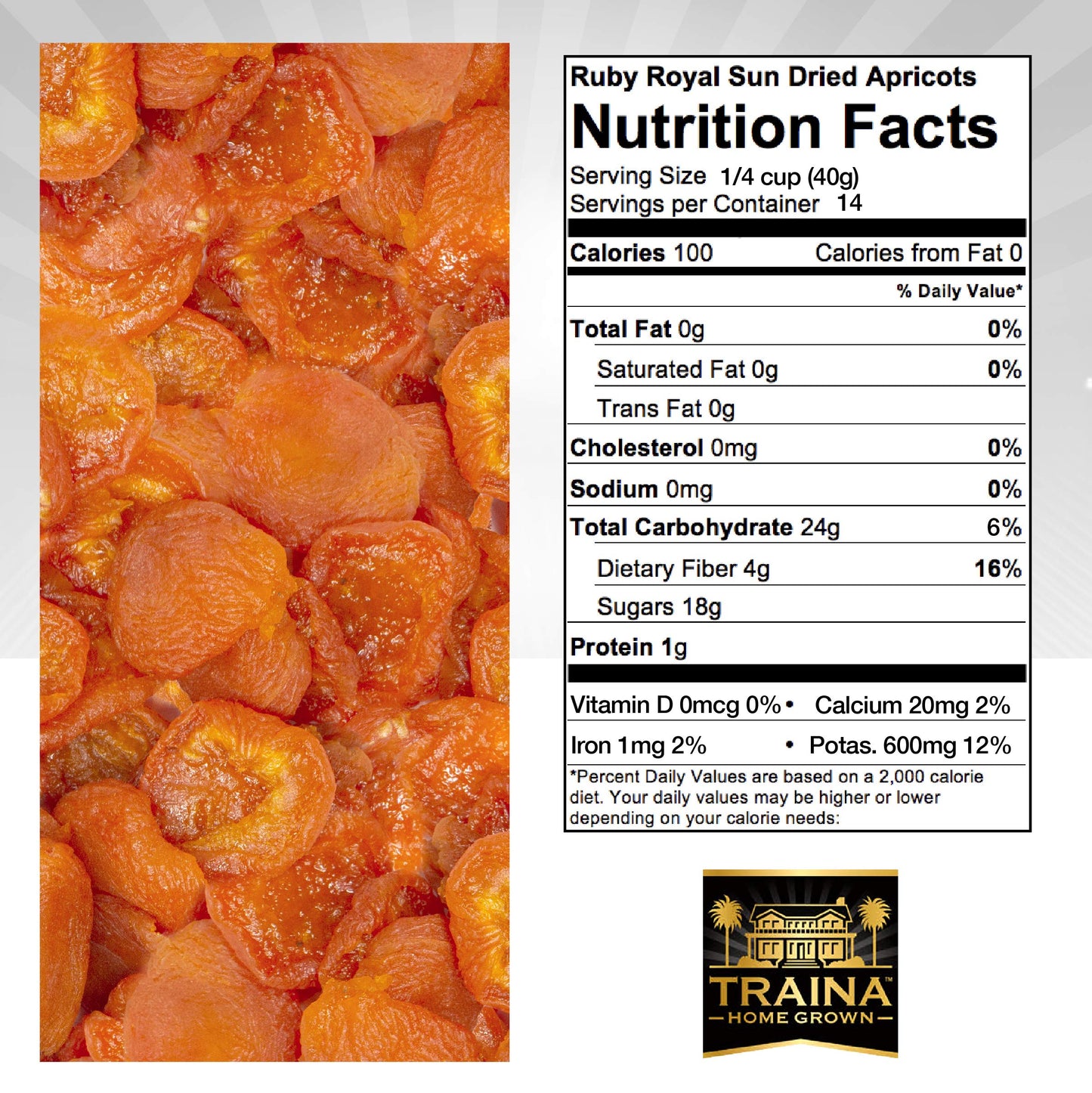 Traina Home Grown California Sun Dried Ruby Royal Apricots - Healthy, No Sugar Added, Non GMO, Gluten Free, Kosher Certified, Vegan, Value Size (20