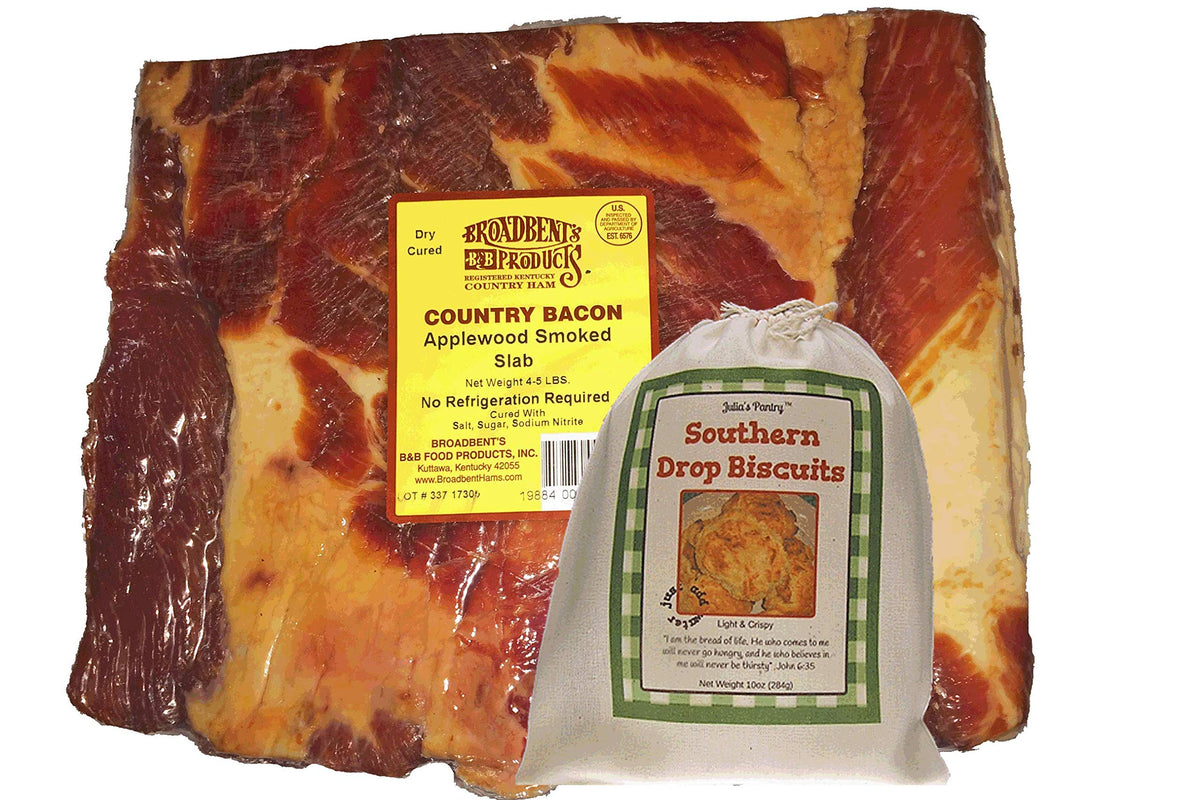 Julia's Southern Foods Old-Fashioned Country Cured and Smoked Applewood Slab Bacon 4 to 5 Lbs and 10oz Drop Biscuit Mix