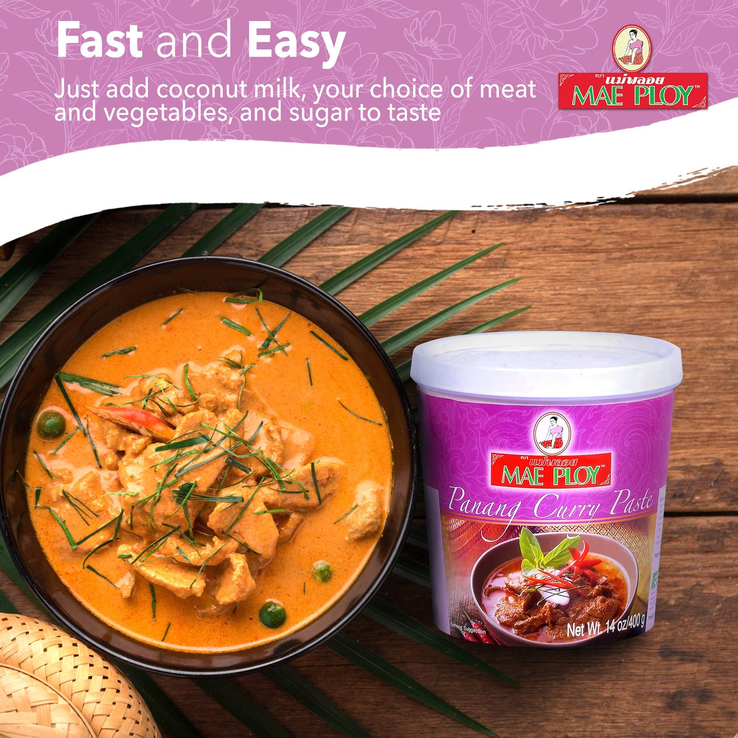 Mae Ploy Panang Curry Paste, Authentic Thai Panang Curry Paste for Thai Curries & Other Dishes, Aromatic Blend of Herbs, Spices & Shrimp Paste, No MSG