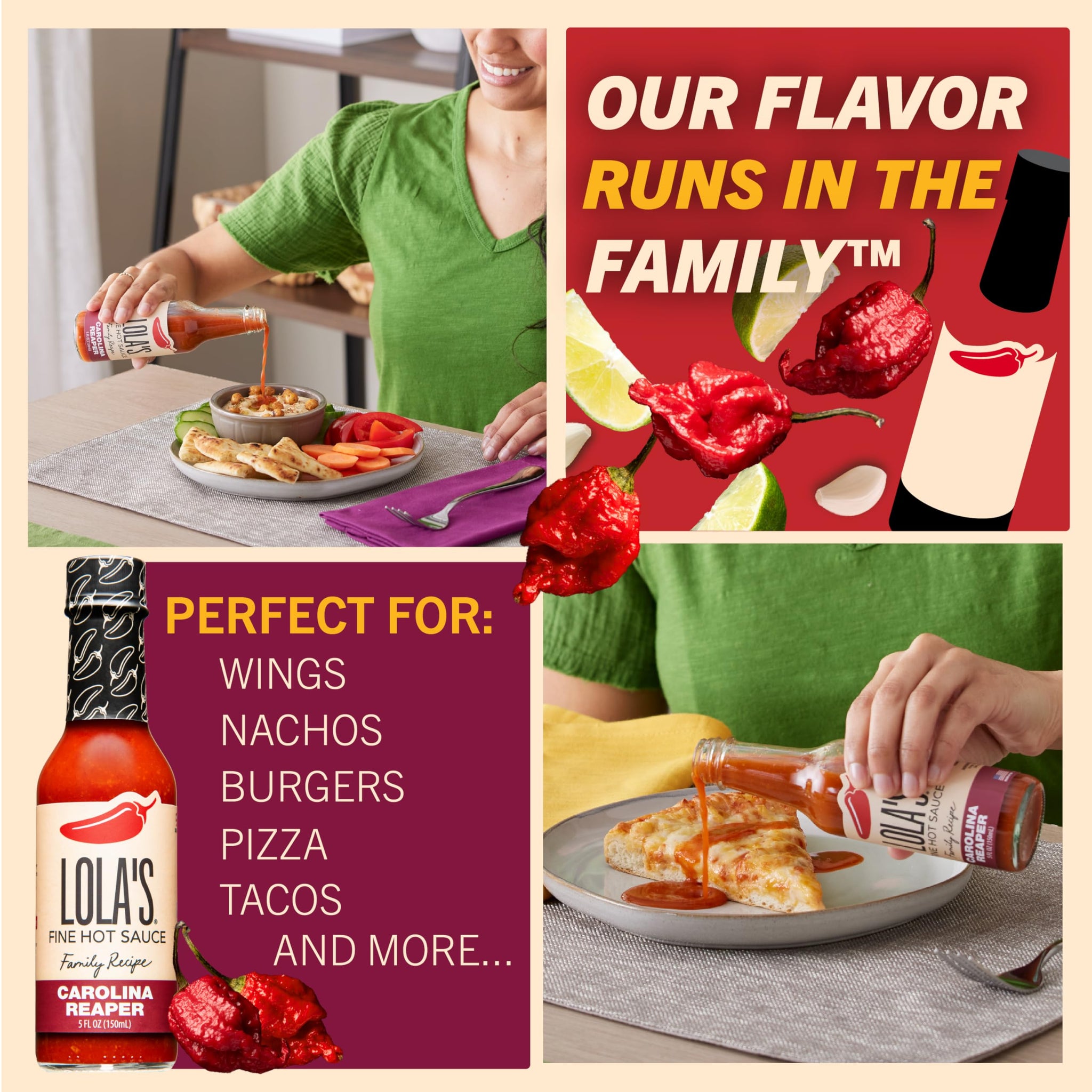 Lola’s Carolina Reaper Hot Sauce | Made with Red Jalapenos & Carolina Reaper Peppers | 0 Calories, 0g Fat, Low Sodium | All-Natural, Keto, Gluten-Free