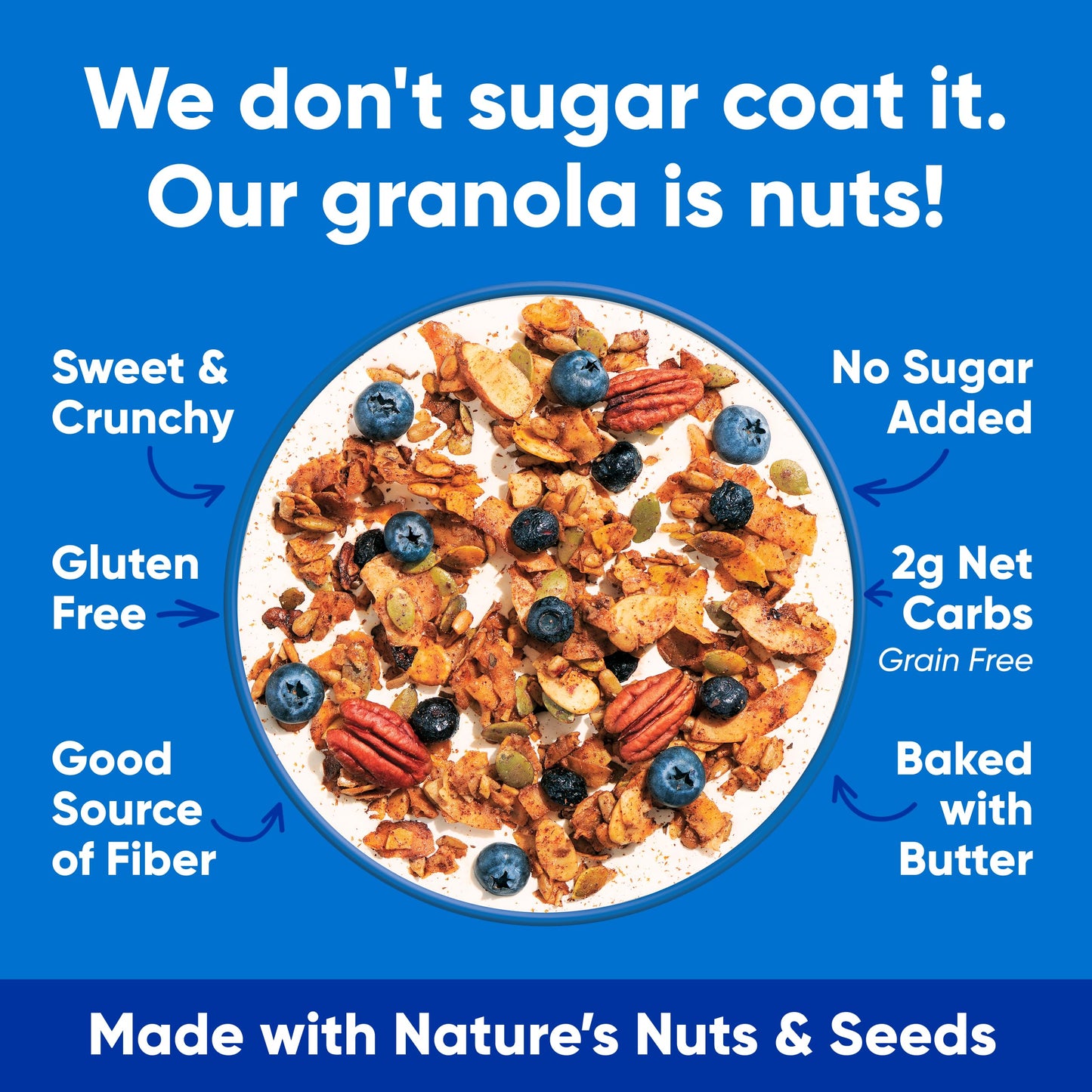 NuTrail Nut Granola Cereal, Blueberry Cinnamon, No Sugar Added, Keto, Low Carb, Gluten Free, Grain Free, Healthy Breakfast 8 oz. 1 Count