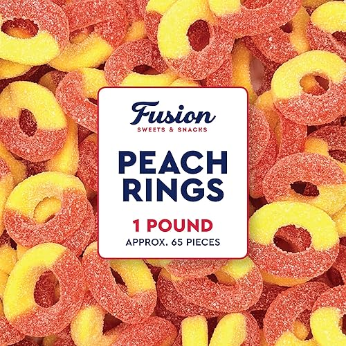 Peach Rings Gummy Candy 1 lb - Soft Chewy Texture Classic Sweet & Sour Gummies Bulk Bag, Nostalgic Juicy Peach Rings Bulk For Snacking, Party Treats