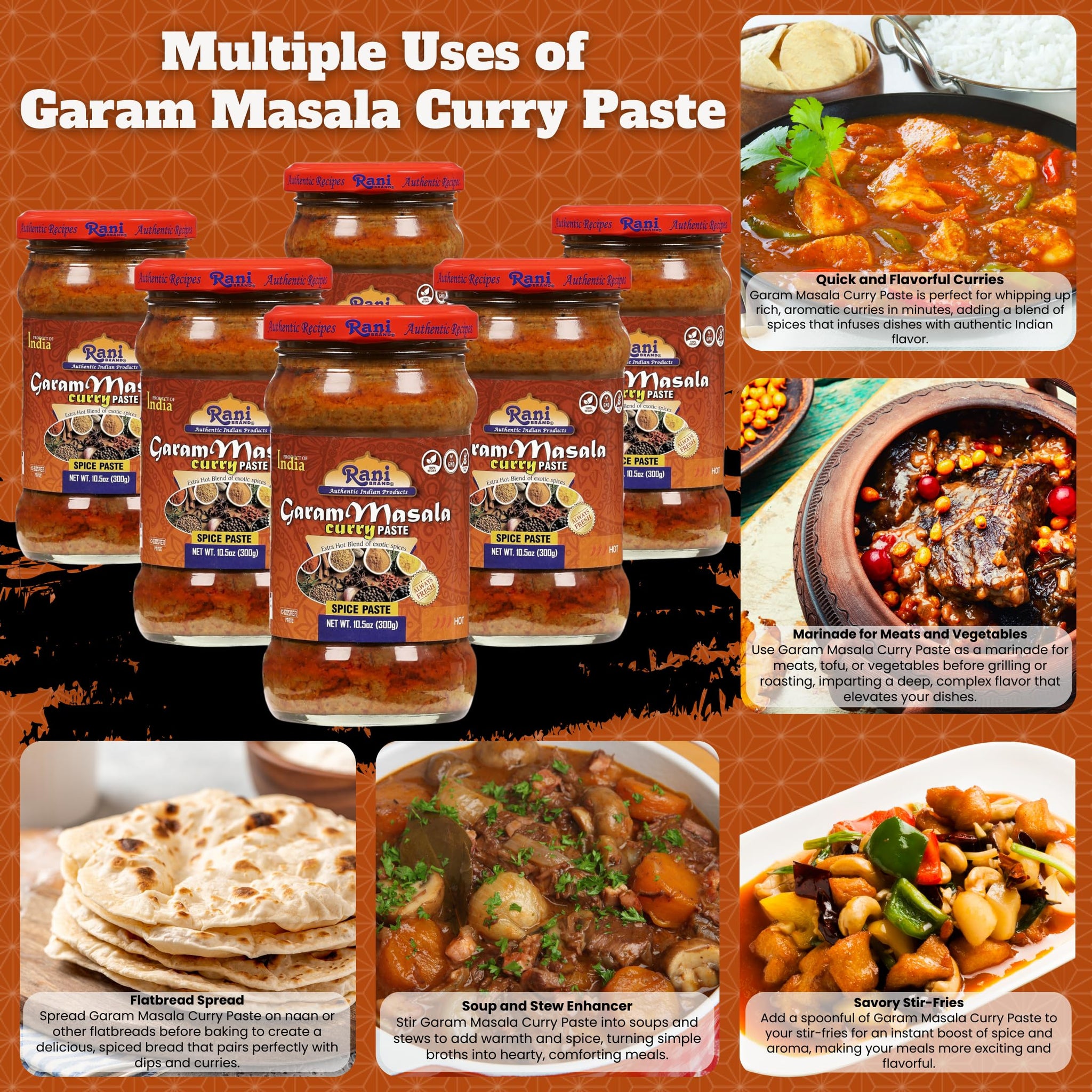 Rani Garam Masala Curry Spice Paste 10.5oz (300g) Glass Jar, Pack of 5+1 FREE ~ No Colors | All Natural | NON-GMO | Kosher | Vegan | Gluten Free |