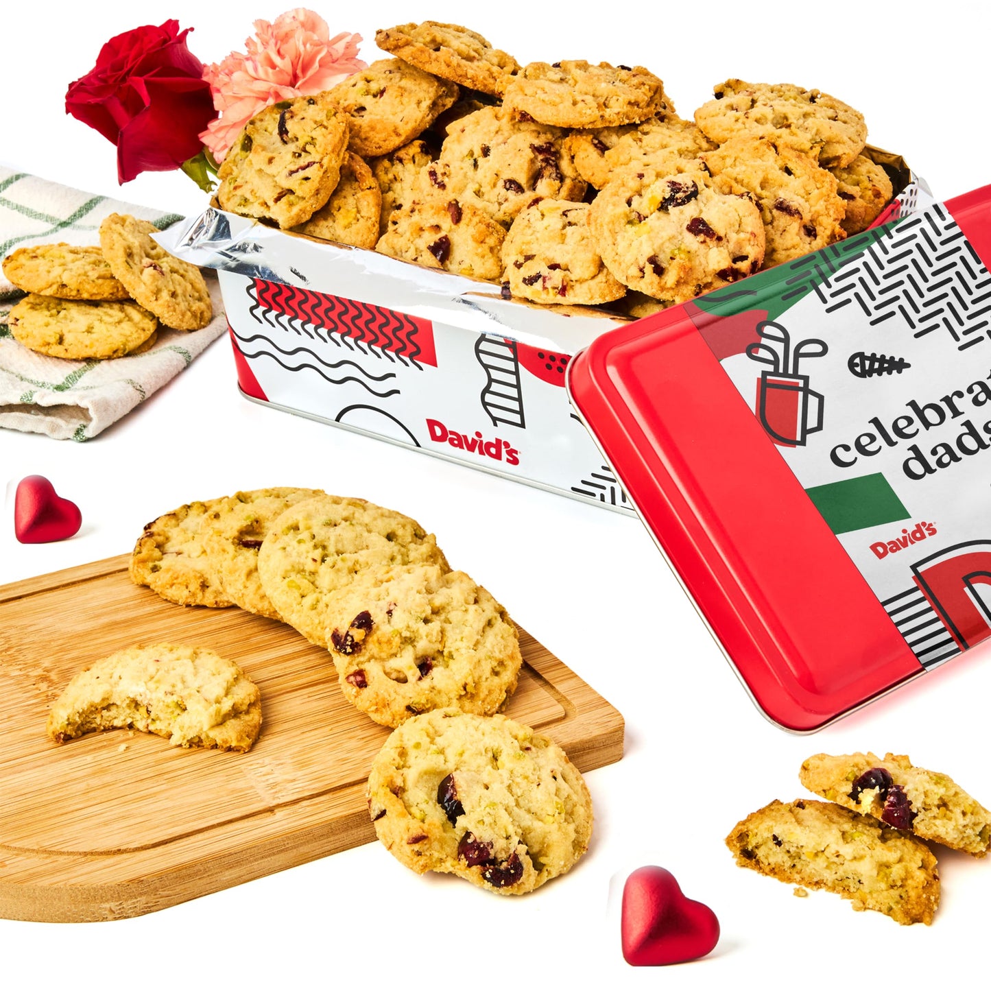 David's Cookies Father's Day Cranberry Pistachio Biscuits In Sweet Sampler Tin - Irresistible Crunch, Snacks And Bakery Treats - Ideal for Snacking
