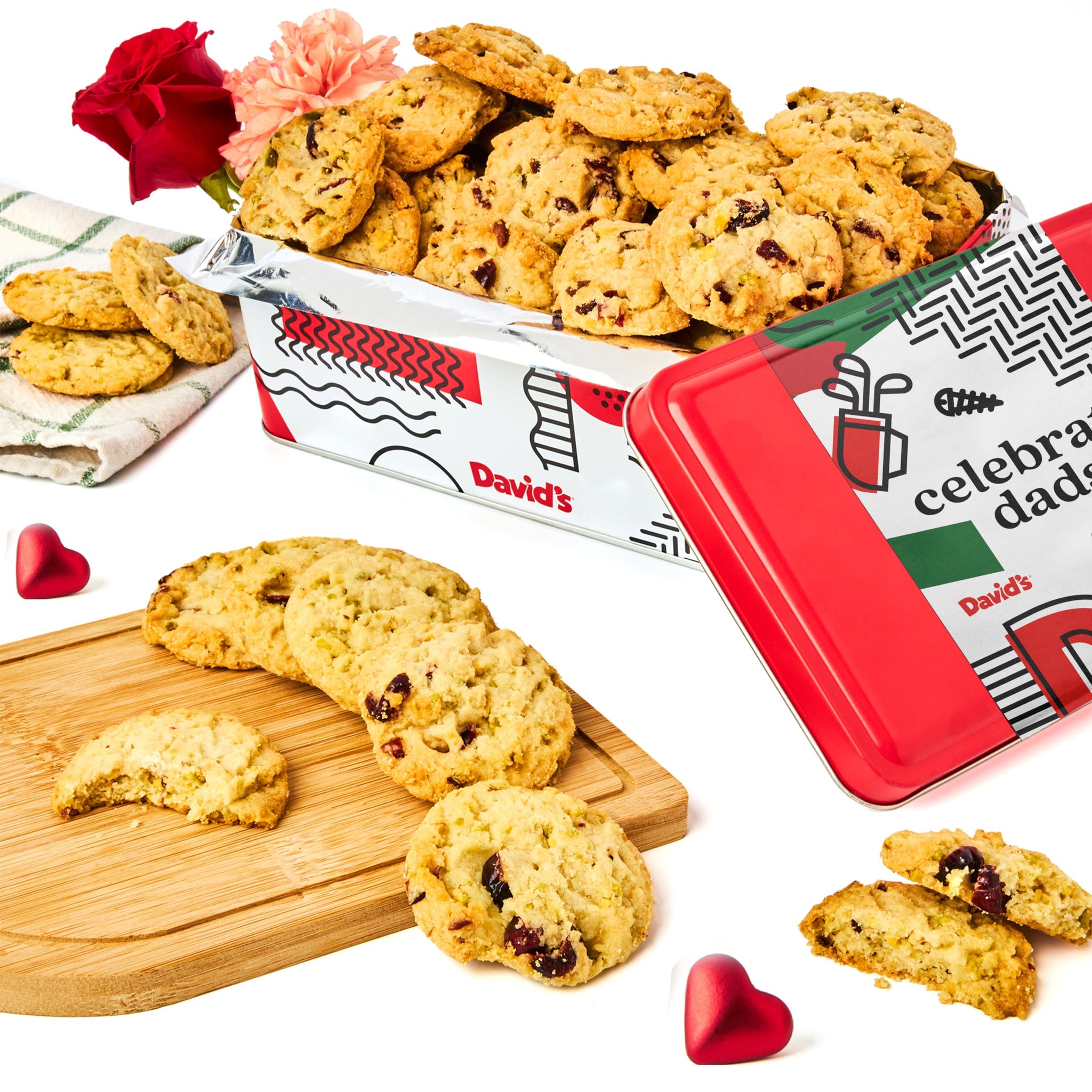 David's Cookies Father's Day Cranberry Pistachio Biscuits In Sweet Sampler Tin - Irresistible Crunch, Snacks And Bakery Treats - Ideal for Snacking