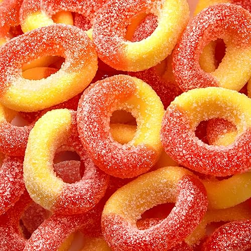 Peach Rings - 11 Ounce Pack - Gummy Candies - Sugar Coated Sweet & Sour Candy - Peach Gummies for Snacking, Sharing, Office Jars & Gift Baskets - Soft