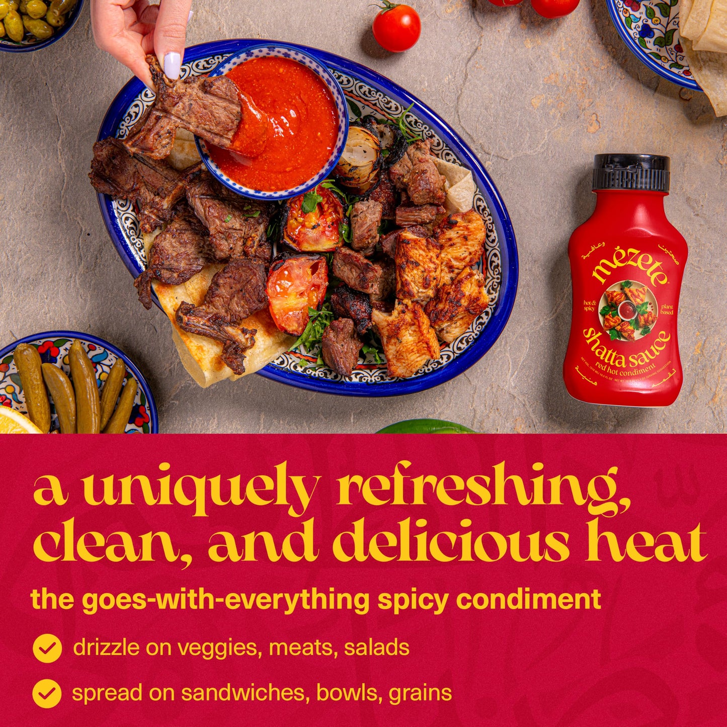 Mezete Hot Sauce | Authentic Middle Eastern | No Preservatives | Shatta | Red Pepper Sauce | Gluten-Free Spicy Sauce for Wings, Burgers, and Steaks |