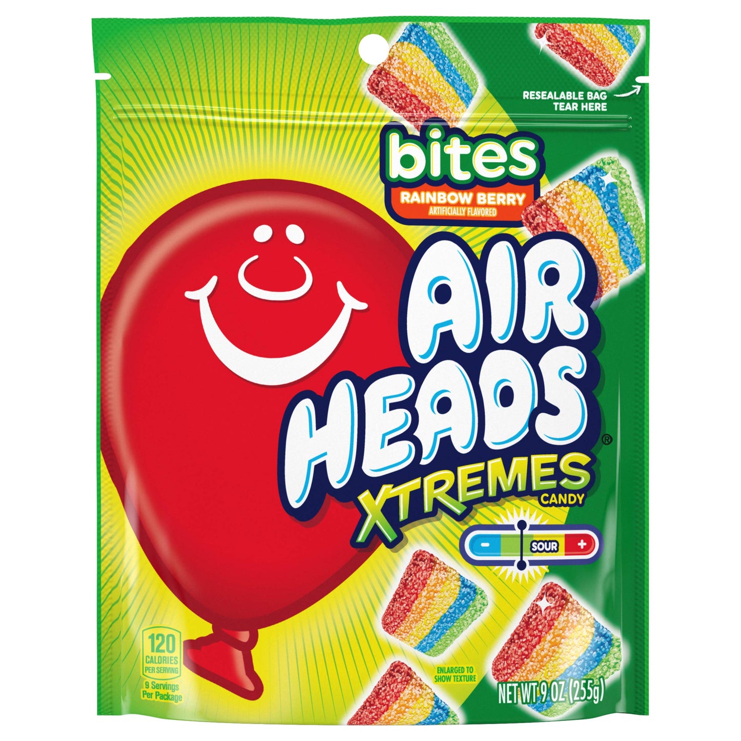 Airheads Candy, Xtremes Bites Sweetly Sour Candy, Rainbow Berry, Non Melting, Large Stand Up Bag, Party, 9 oz (Bulk Pack of 12)