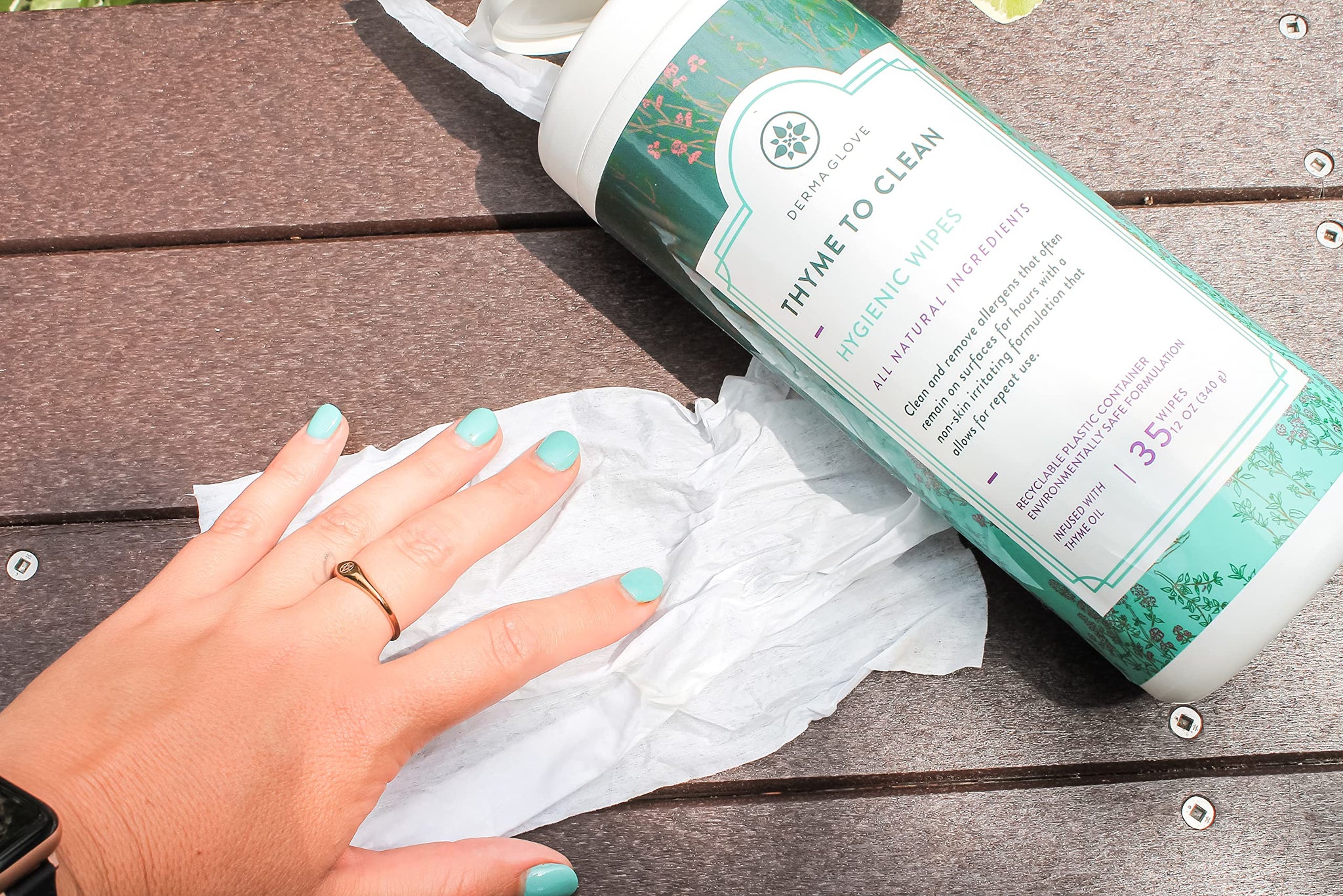 DERMAGLOVE Thyme To Clean - Skin-Safe Compostable Surface Cleaning Wipes | infused with Thyme and Vitamin A,C,E - 75 Count (Pack of 1)