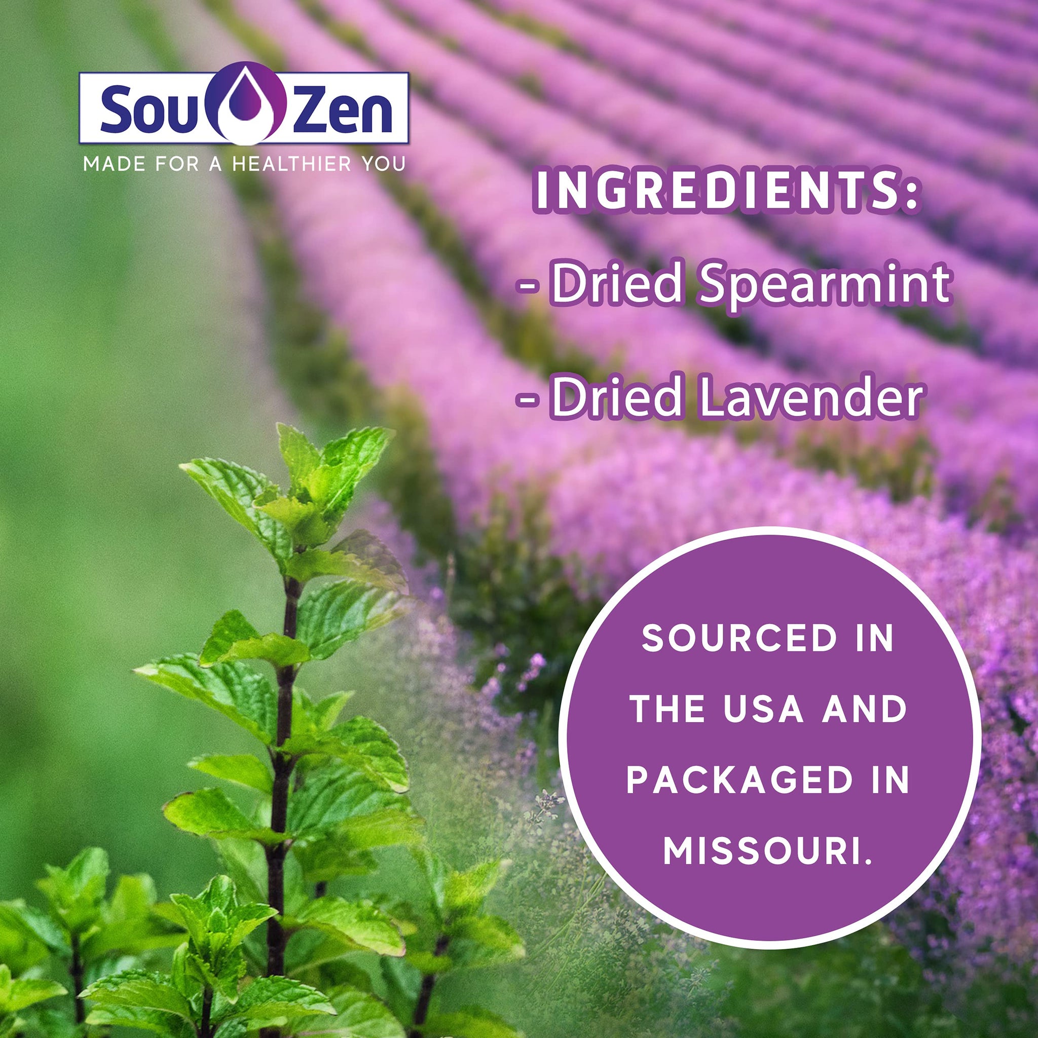 Sou Zen Spearmint Lavender 3oz (85g) Loose Leaf Tea | Premium Quality Whole Herbal Flowers and Leaves with No Preservatives | Raw and Naturally