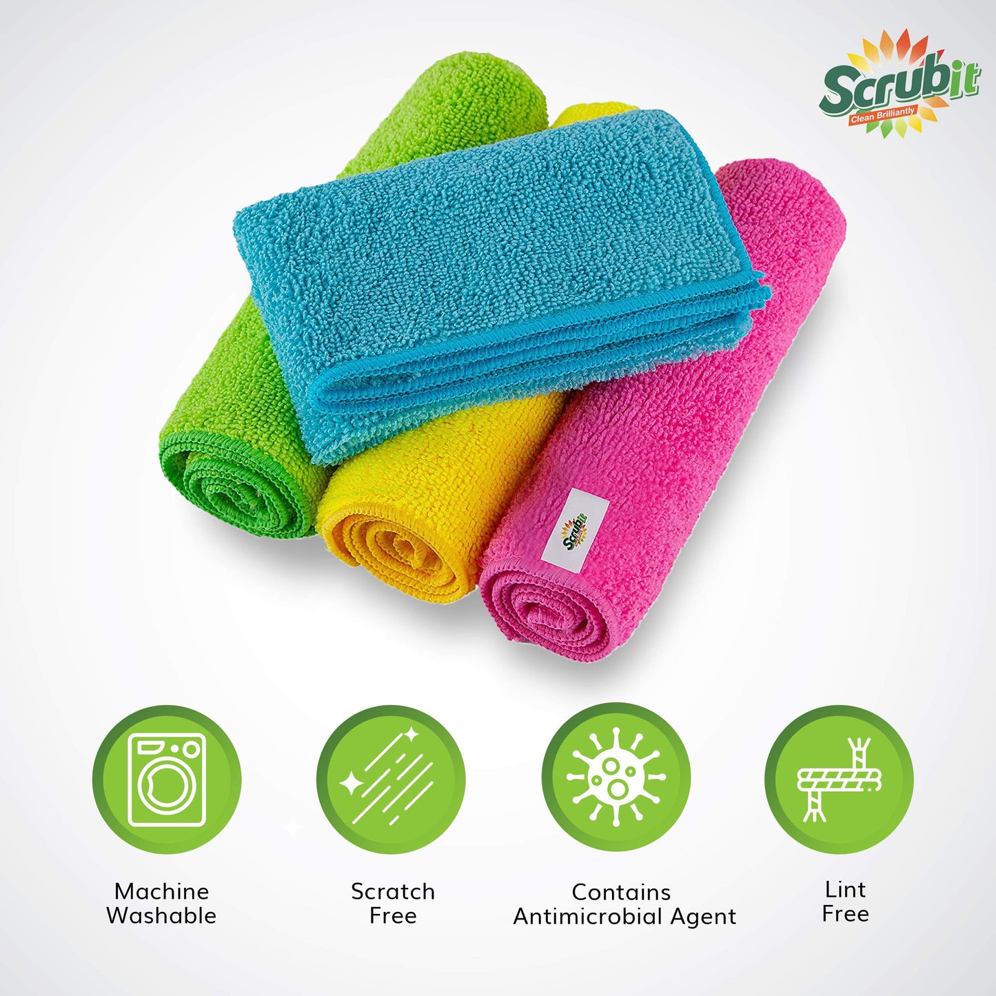 SCRUBIT Microfiber Cleaning Cloth Lint Free Towels for House, Kitchen, Cars, Windows -Ultra Absorbent and Super Soft Wash Cloths (24 Pack)