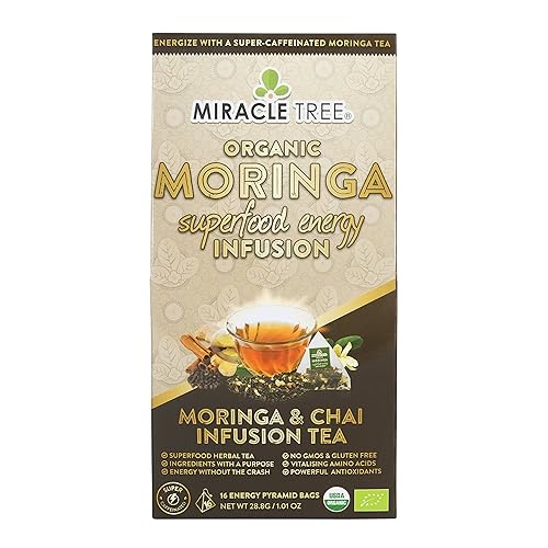 Miracle Tree's Energizing Moringa Infusion - Chai | Super Caffeinated Blend | Healthy Coffee Alternative, Perfect for Focus | Organic Certified