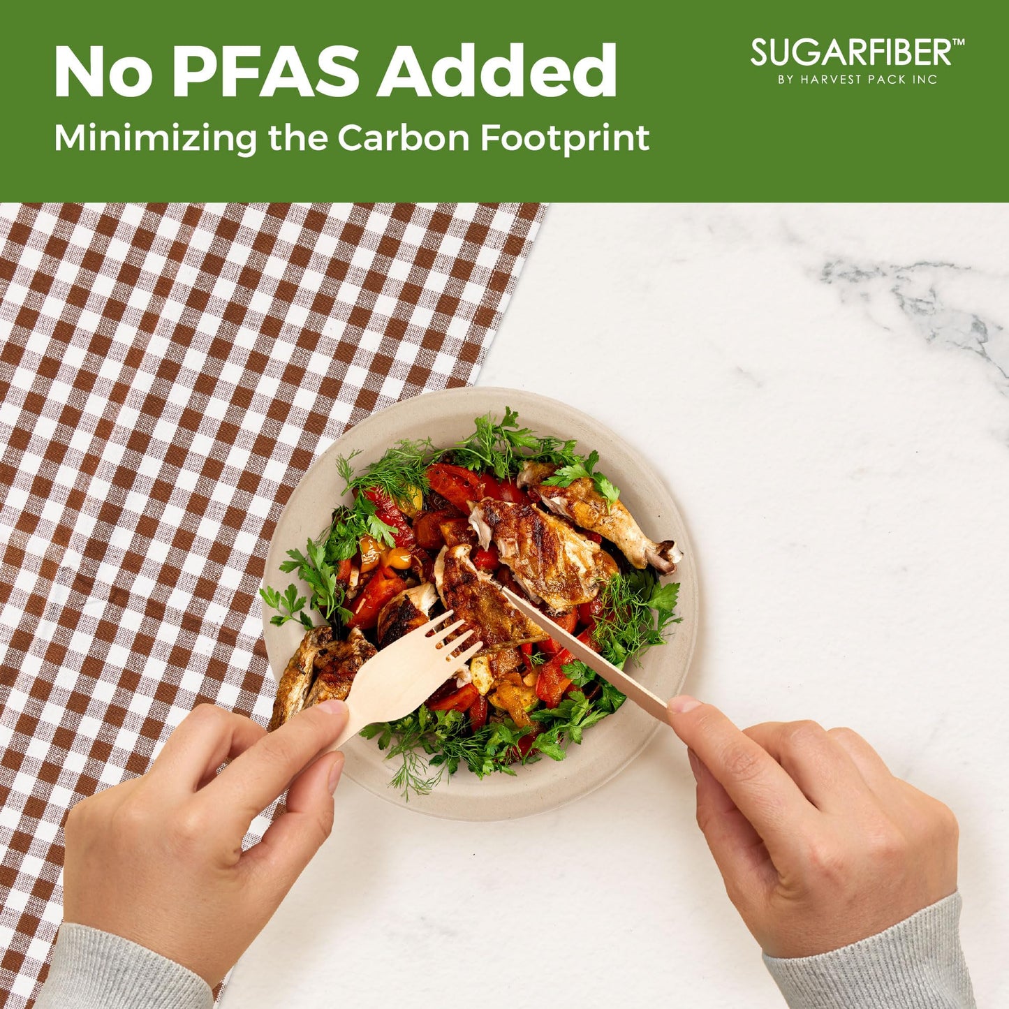 [100 COUNT]Harvest Pack PFAS FREE 9 inch Compostable Paper Plates, Round Disposable Heavy-Duty Natural Bagasse Biodegradable Dinner Plates, Large