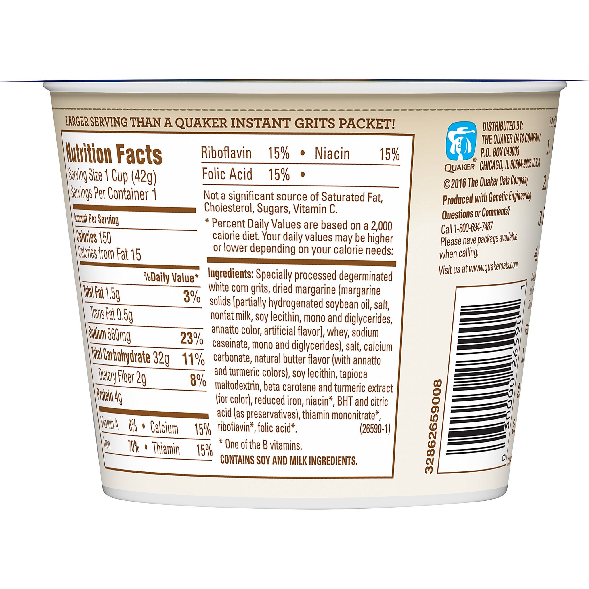 Quaker Instant Grits, Butter, 1.48 Ounce Cup