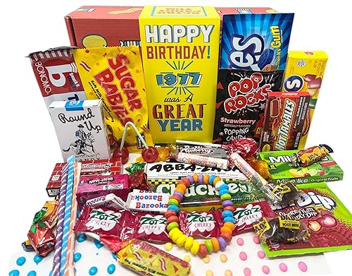 RETRO CANDY YUM ~ 1977 49th Birthday Gift Box Nostalgic Candy Mix from Childhood for 49 Year Old Man or Woman Born 1977 Jr