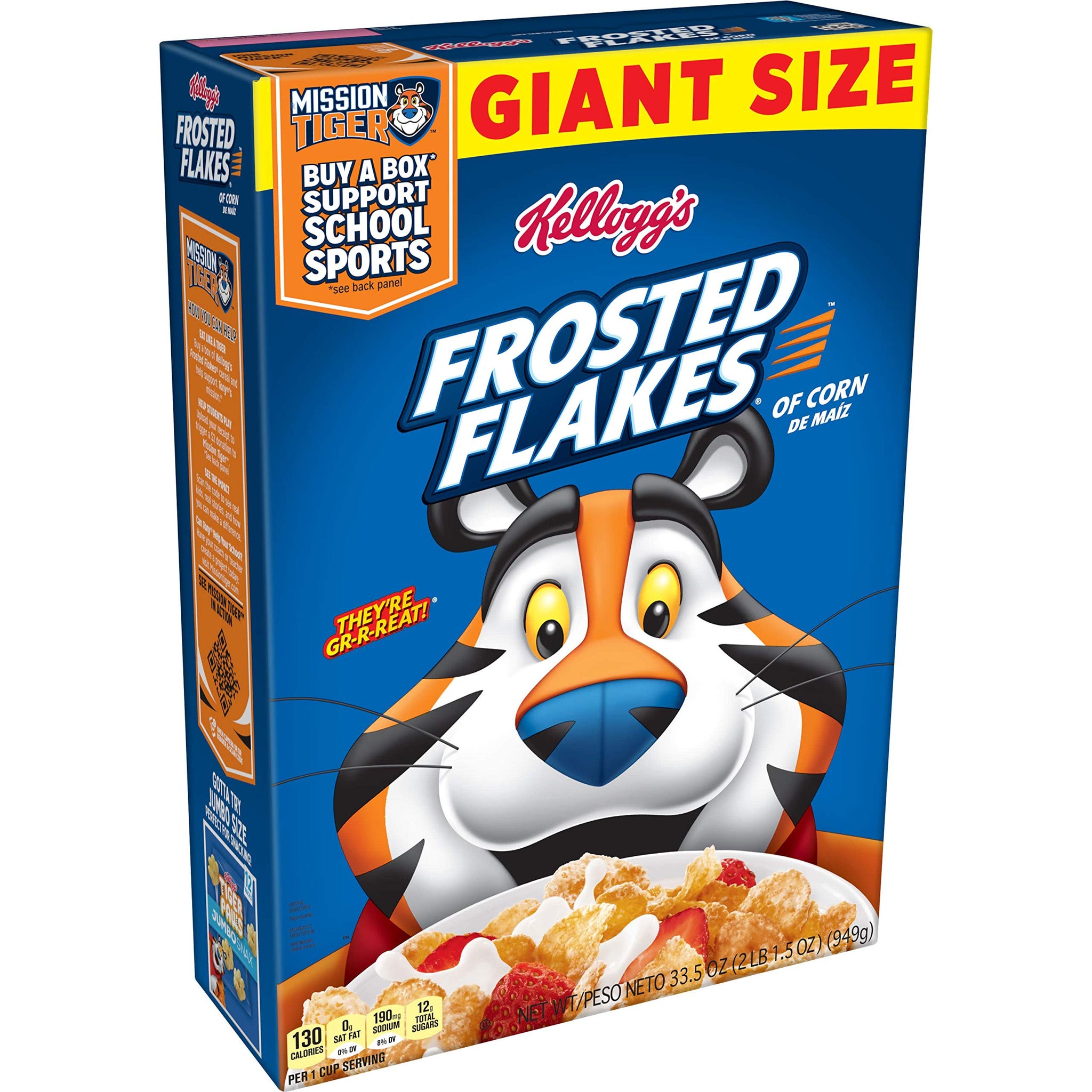 Kellogg's Frosted Flakes, Breakfast Cereal, Original, Giant Size, 33.5oz Box