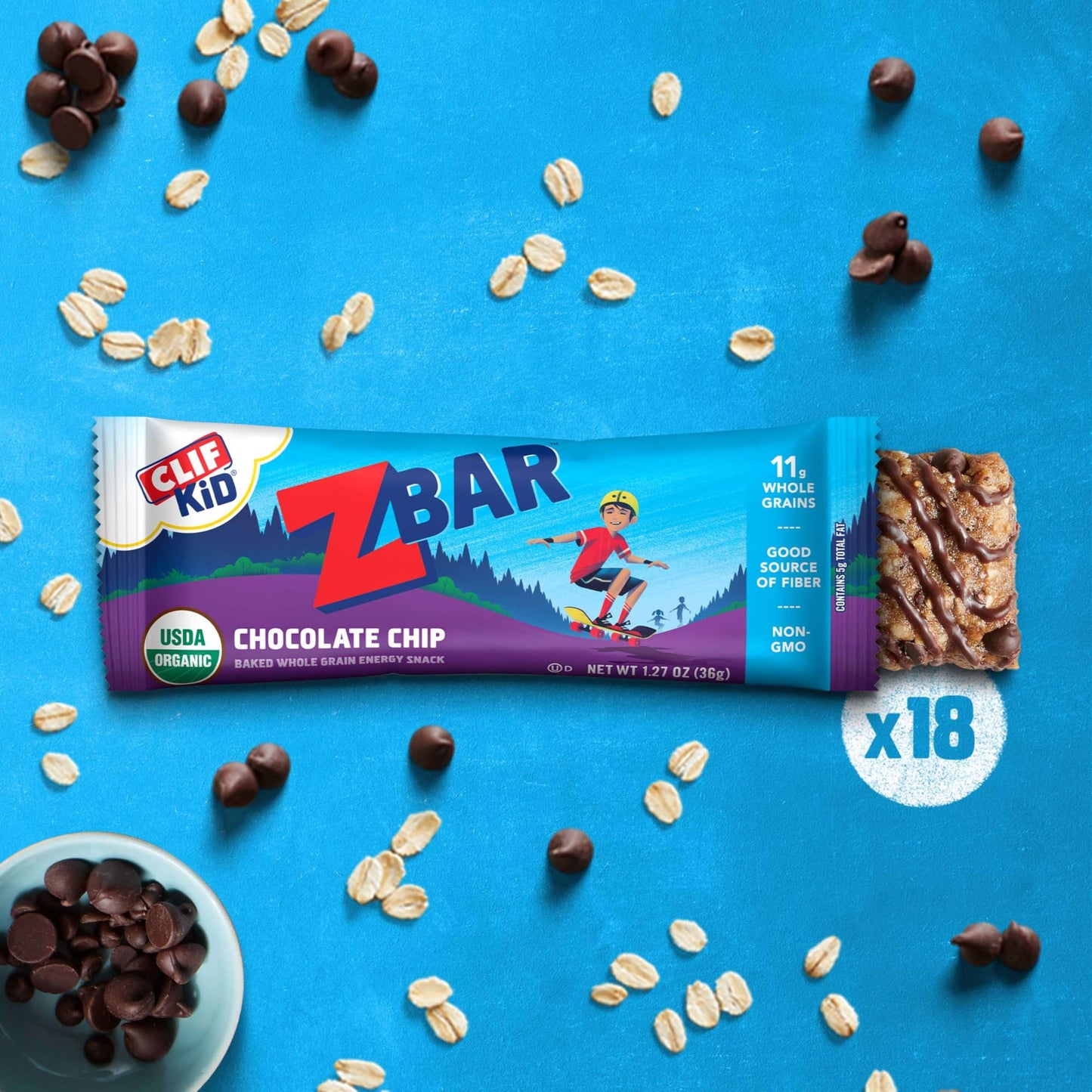 Zbar - Chocolate Chip - Soft-Baked Energy Snack Bars - Non-GMO - 12g Whole Grains - USDA Organic Granola Bars - Snacks for Kids (18 Pack)