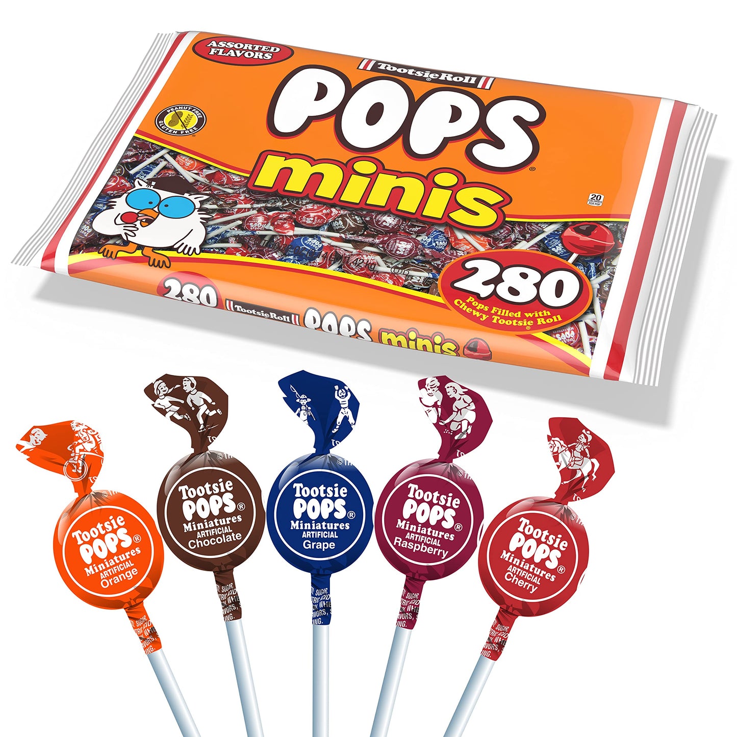 Tootsie Roll Pops Original Fruity Lollipop with Chocolatey Center - Individually Wrapped Lollipop Candy - Peanut Free, Gluten Free - 280 Count, 50.37