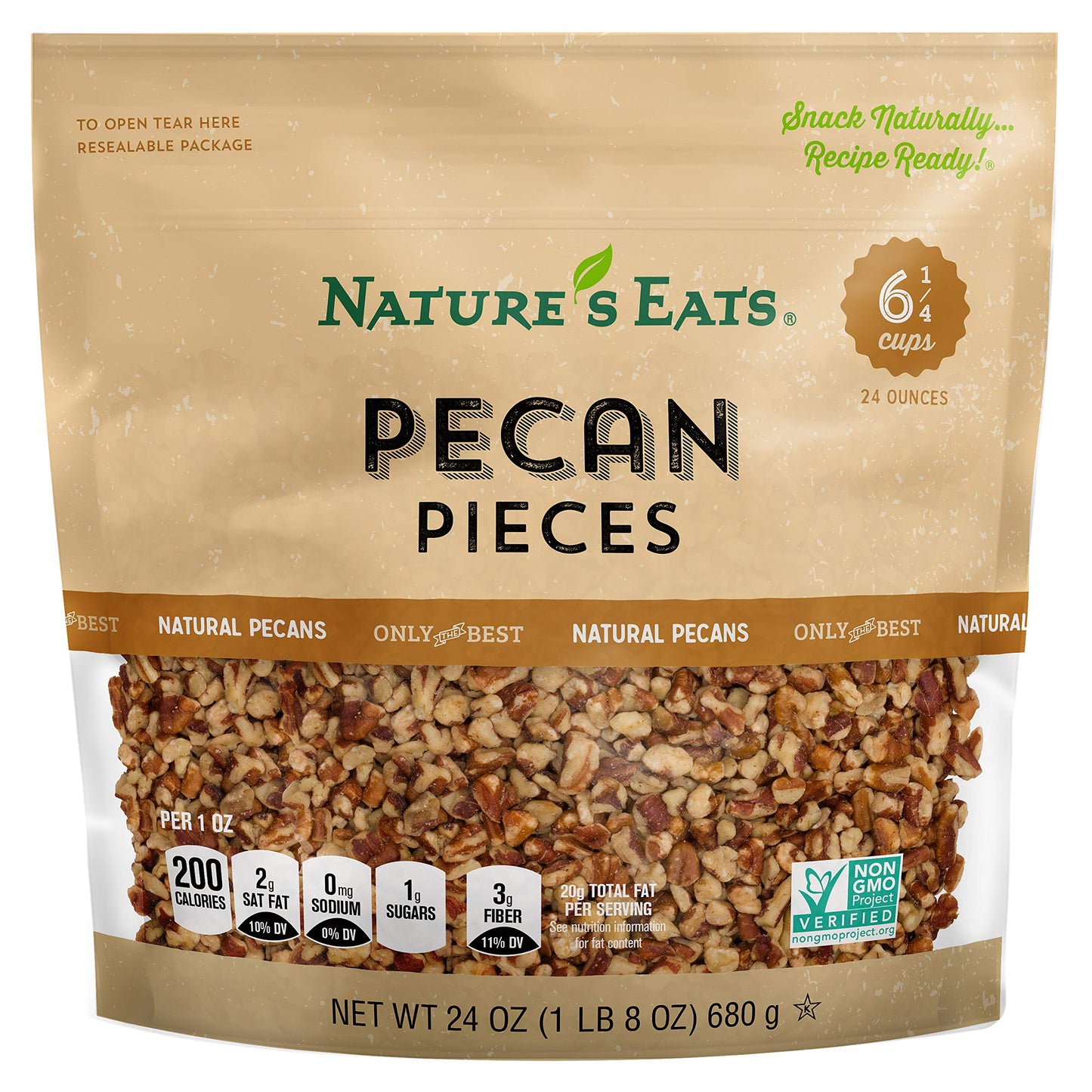 Nature’s Eats Pecan Pieces - Natural Raw Pecans, Gluten Free Vegan Protein, Ideal for Baking, Cooking, & Salad Toppings, Healthy Snacks for Adults