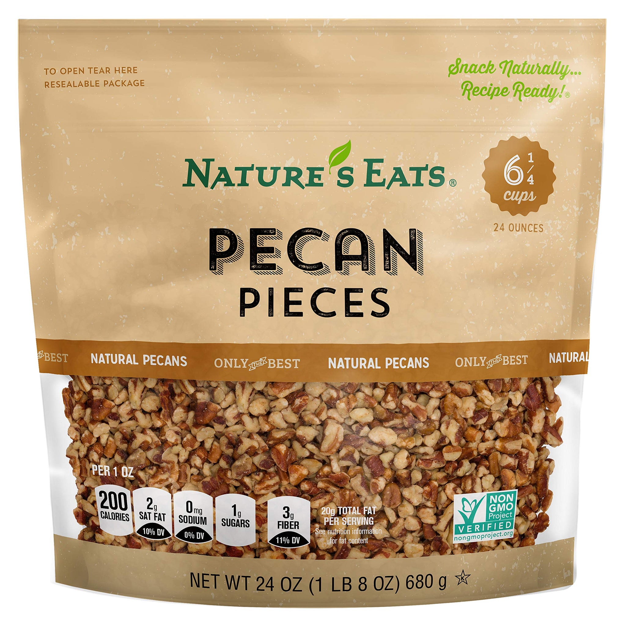 Nature’s Eats Pecan Pieces - Natural Raw Pecans, Gluten Free Vegan Protein, Ideal for Baking, Cooking, & Salad Toppings, Healthy Snacks for Adults