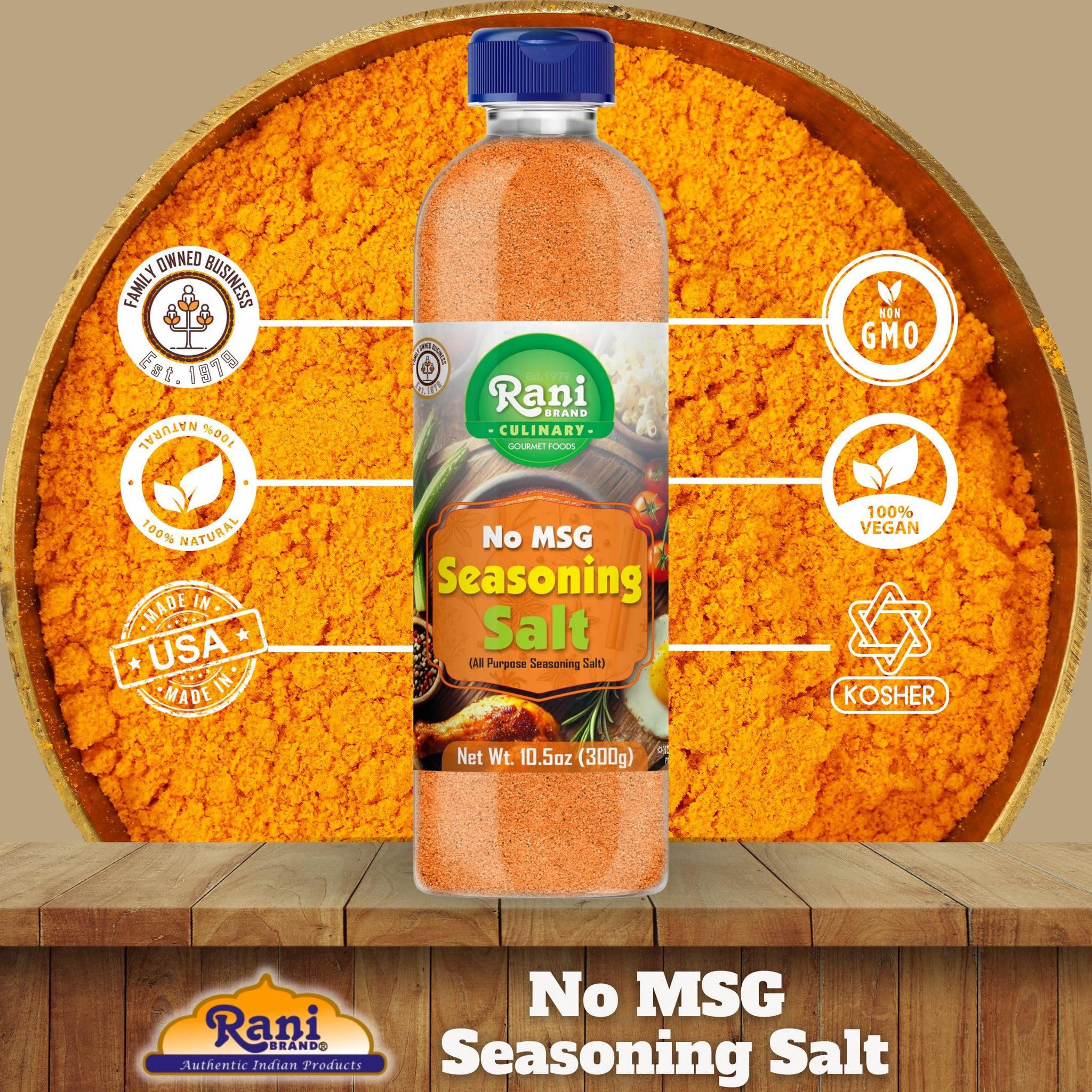 Rani No MSG Seasoning Salt (All Purpose Seasonign Salt) 10.5oz (300g) PET Jar ~ All Natural | Gluten Friendly | NON-GMO | Kosher | Vegan | Product