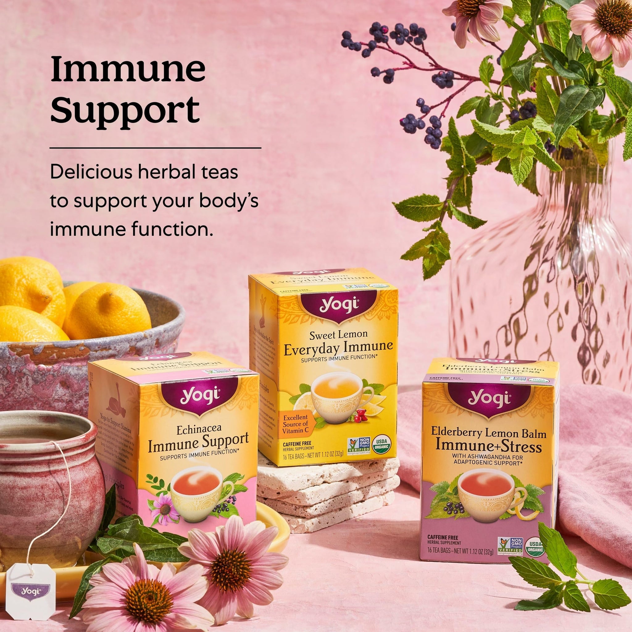 Yogi Tea Echinacea Immune Support Tea - 16 Tea Bags per Pack (4 Packs) - Organic Immunity Support Tea - Includes Peppermint Leaf, Lemongrass, Cinnamon