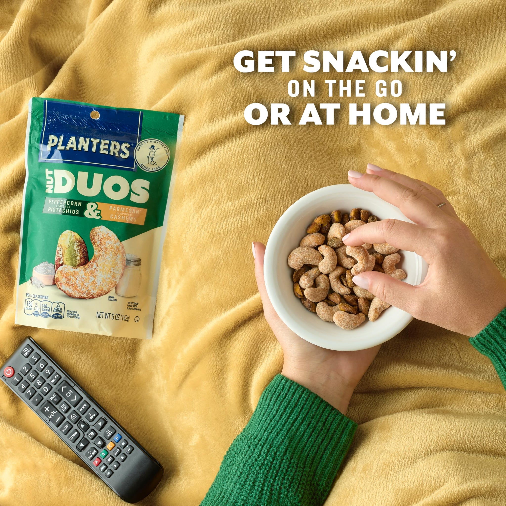 PLANTERS Nut Duos, Flavored Nuts, Peppercorn Pistachios & Parmesan Cashews 5oz
