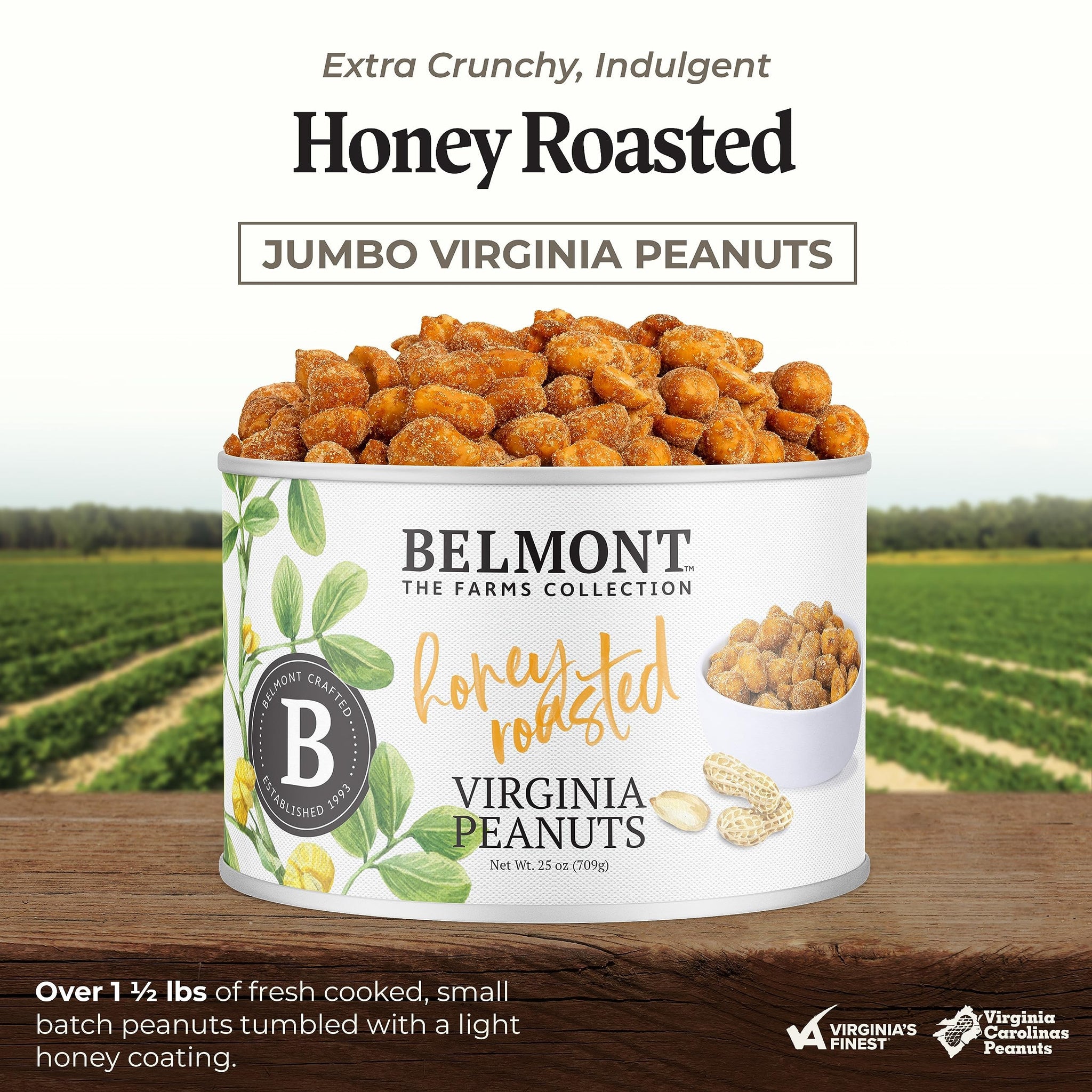 Belmont Peanuts Gourmet Honey Roasted Virginia Peanuts, 25 oz (1 Pack) - Only 8 Simple Ingredients, No Preservatives, 6g Protein - A Premium, Sweet