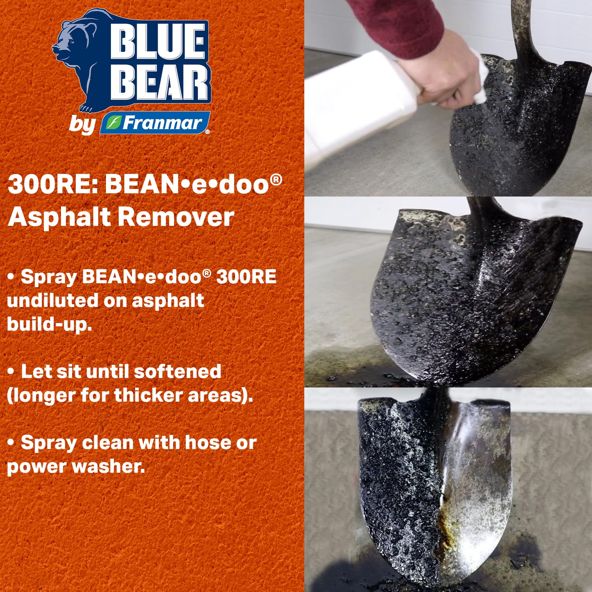 Blue Bear® 300RE BEAN•e•doo Asphalt Remover - Soy-Based, Biodegradable Cleaner & Protectant - Removes Tough Asphalt, Polymers, Sealers, Top Coatings