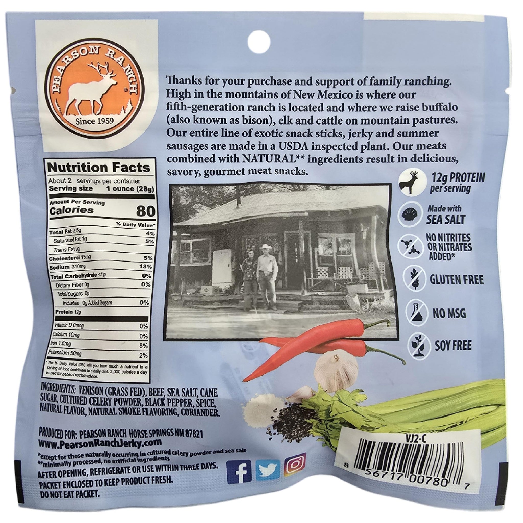 Pearson Ranch Wild Grass Fed Game Variety Pack of 4-2.1oz Bags - Venison, Elk, Buffalo, & Wild Boar - Gluten-Free, MSG-Free, Paleo and Keto Friendly