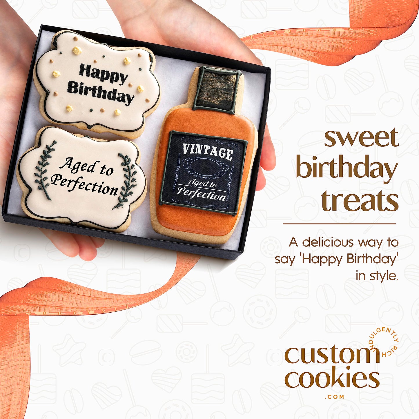 Happy Birthday Gift Basket Custom Sugar Cookies - Happy Birthday Cookies in Gift Box, Hand Decorated Kosher Treats for Men, Him, Husband - Bakery