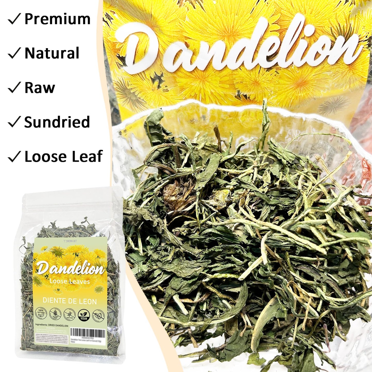 Dandelion Loose Leaf Root Tea 4.4 Ounce(125g), Diente de Leon Natural Herbal Tea for Kidney & Liver, Aid in Digestion, Raw, Caffeine-Free