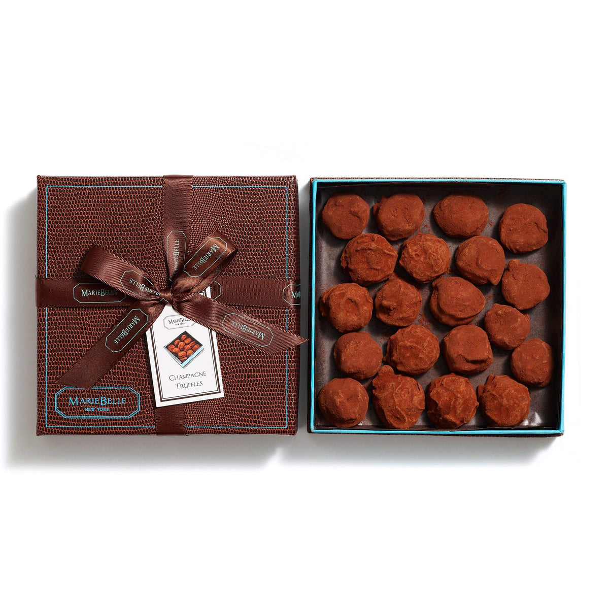 Mariebelle New York Soft and Rich Dark Chocolate Truffles 20 Piece Covered in Cacao | Packaged in Custom Made Snake Skin Leather Gift Box