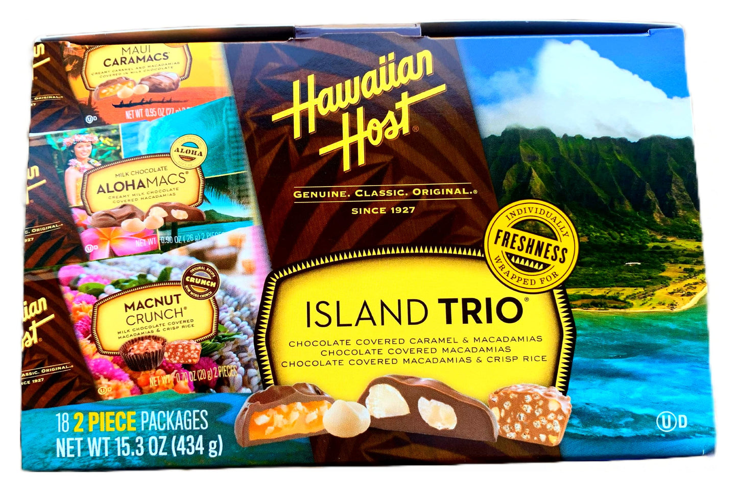 Hawaiian Host Island Trio Gift Pack 18 Count Chocolate and Macadamia