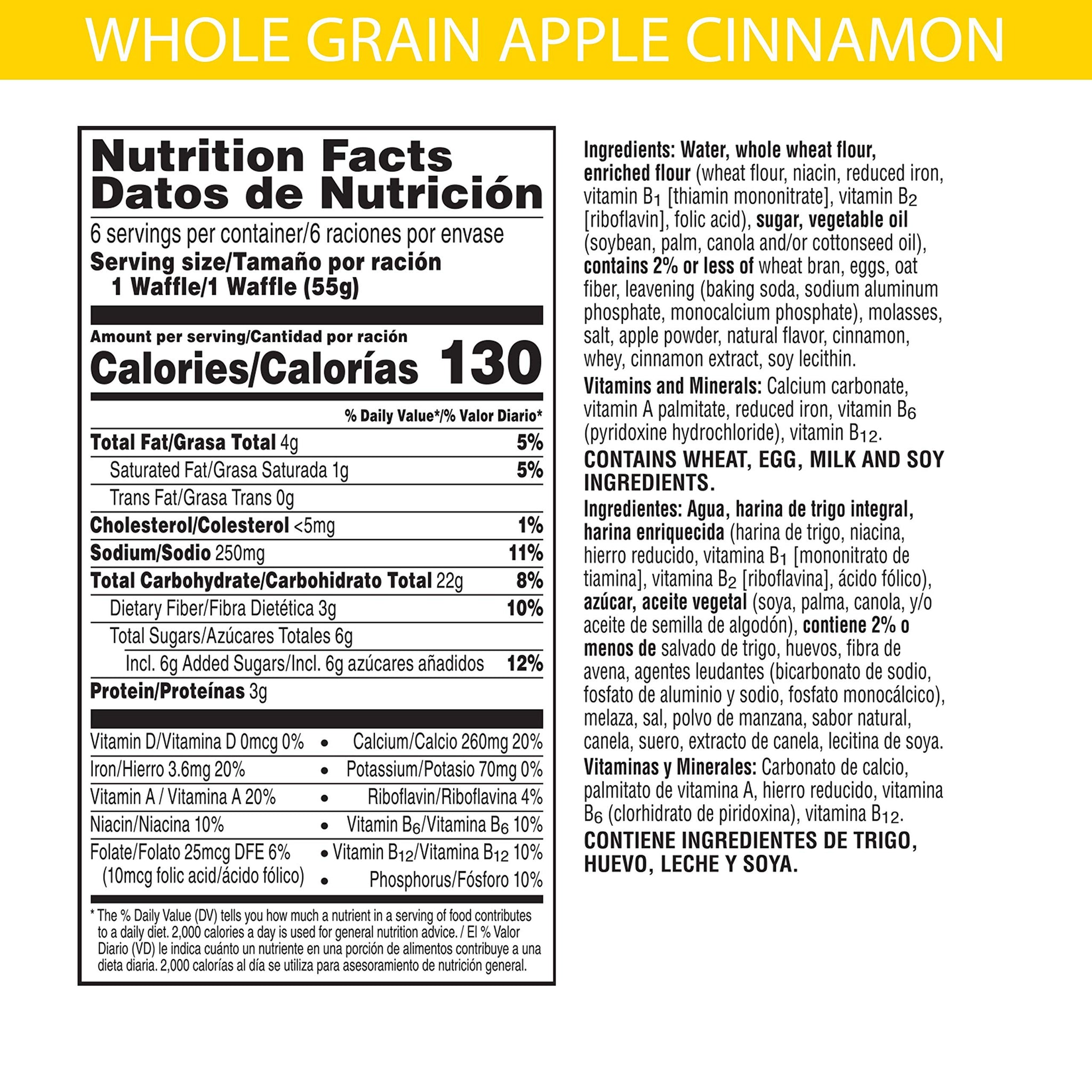 Eggo Thick and Fluffy Frozen Waffles, Frozen Breakfast, Resealable, Belgian Style, Apple Cinnamon, 11.6oz Box (6 Waffles)