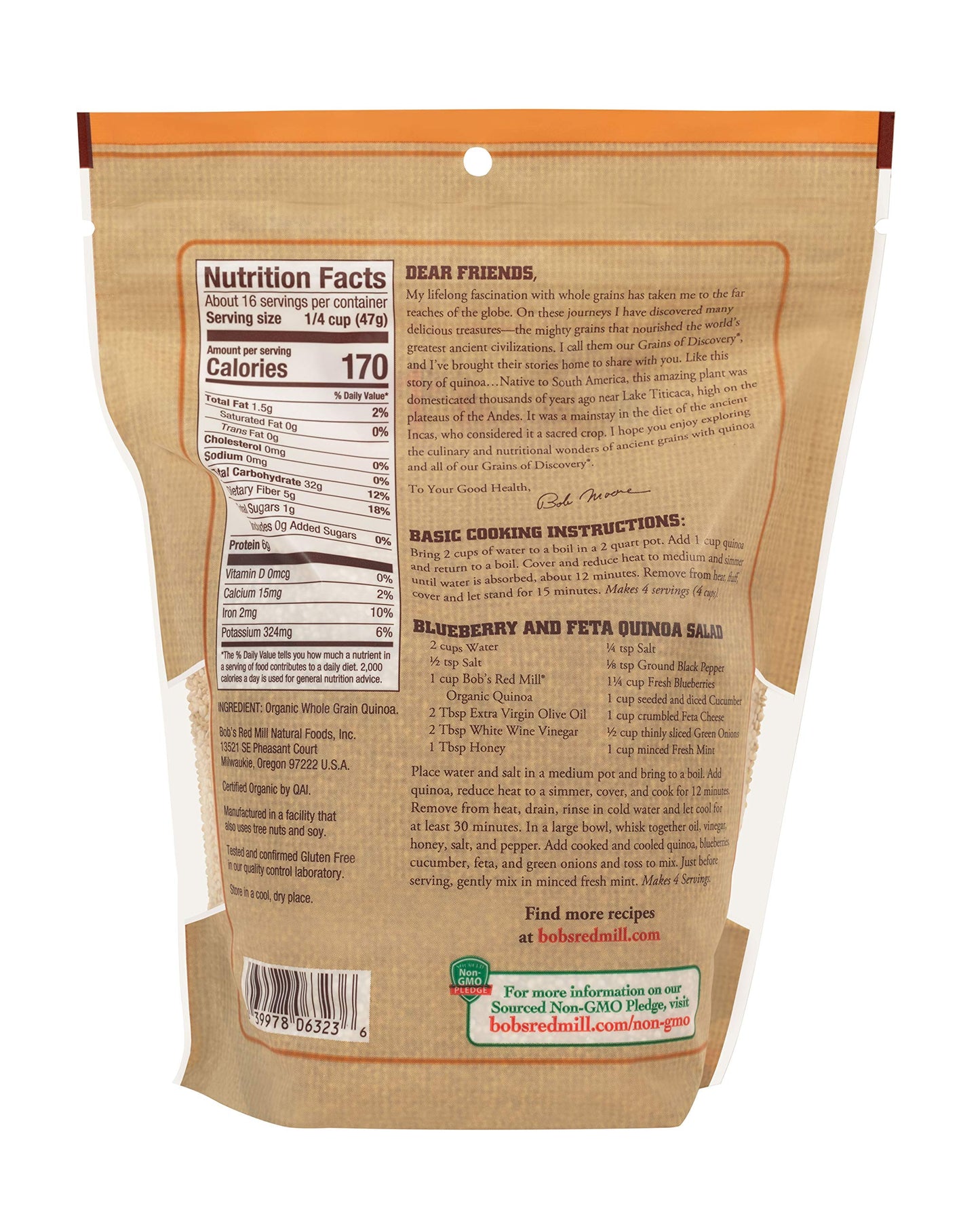Bob's Red Mill Organic White Quinoa - 26 Ounce (Pack of 1), Vegan, Gluten Free, Non GMO, Complete Plant Protein, Whole Grain