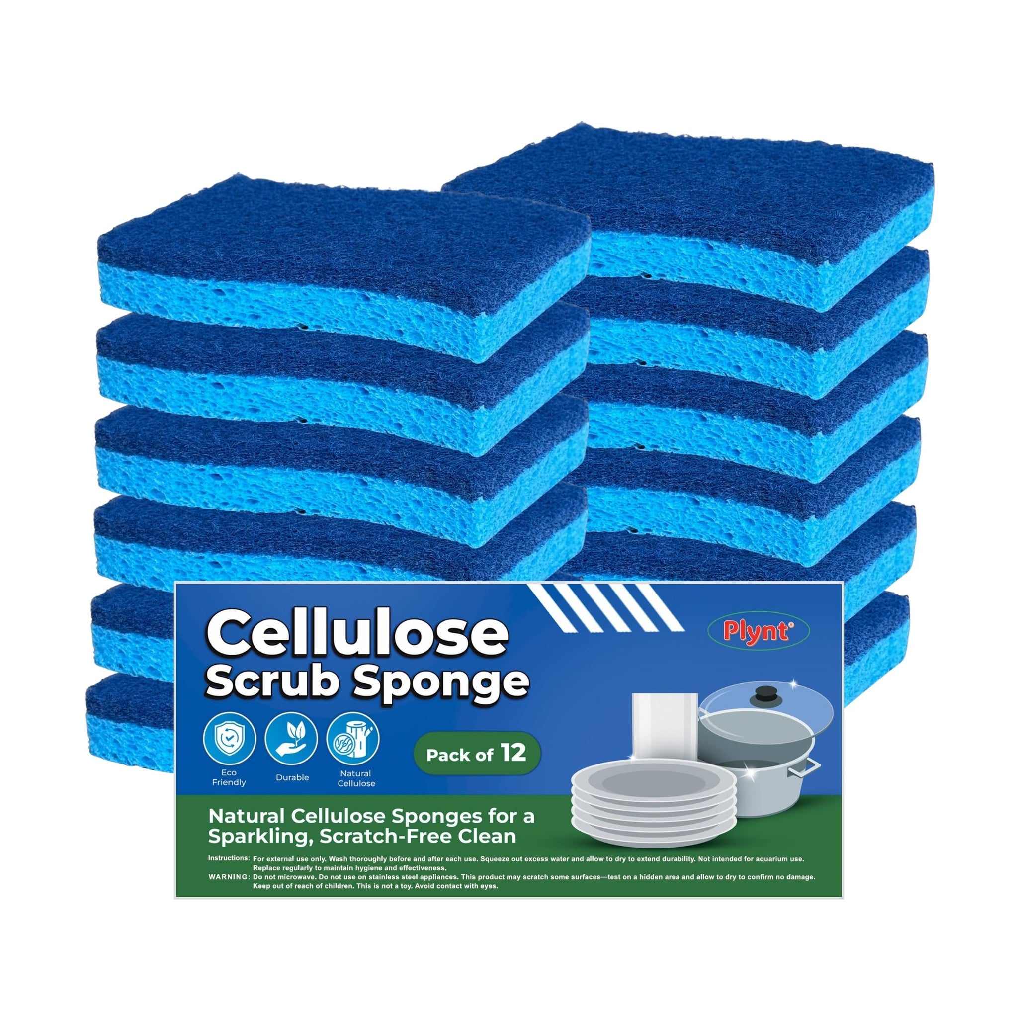 Plynt - Zero Scratch Scrub Sponge, Pack of 12 Sponges for Dishes, Kitchen & Bathroom, Zero Scratch, Multi-Surface Safe, Cleans Fast, Tackles Tough