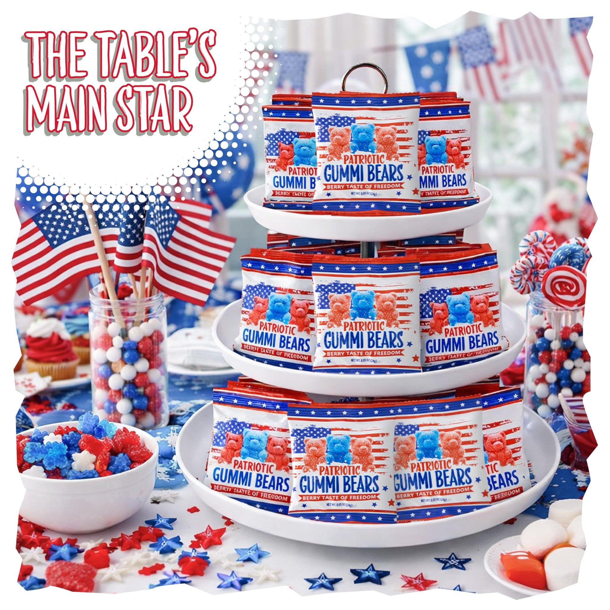 Patriotic Candy | 12 Packs | 4th of July Candy Individually Wrapped | Sour Bears Gummy Candy | Blue Raspberry & Strawberry Flavors | Red & Blue