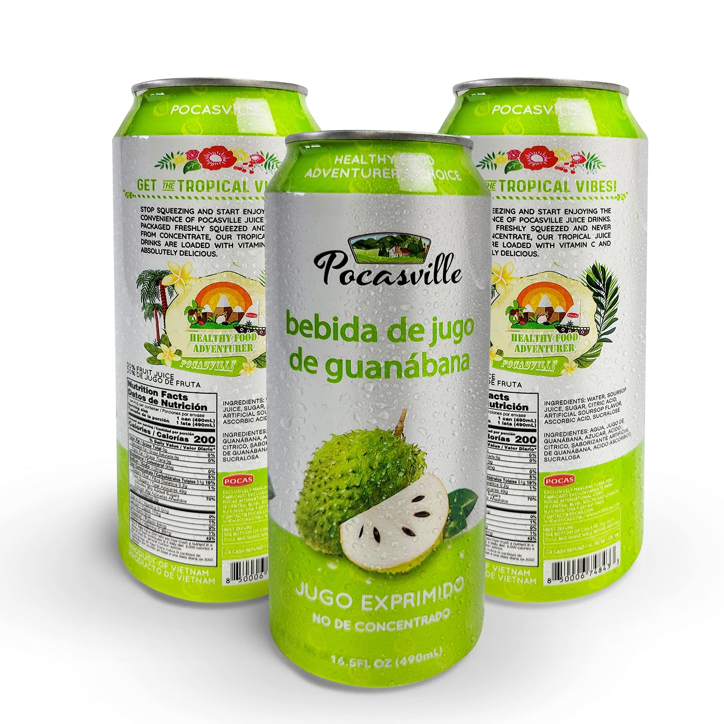 Pocasville Fruit Juices, Squeezed not form Concentrate, 16.5 Fluid Ounce Can (Soursop, 6 Cans)
