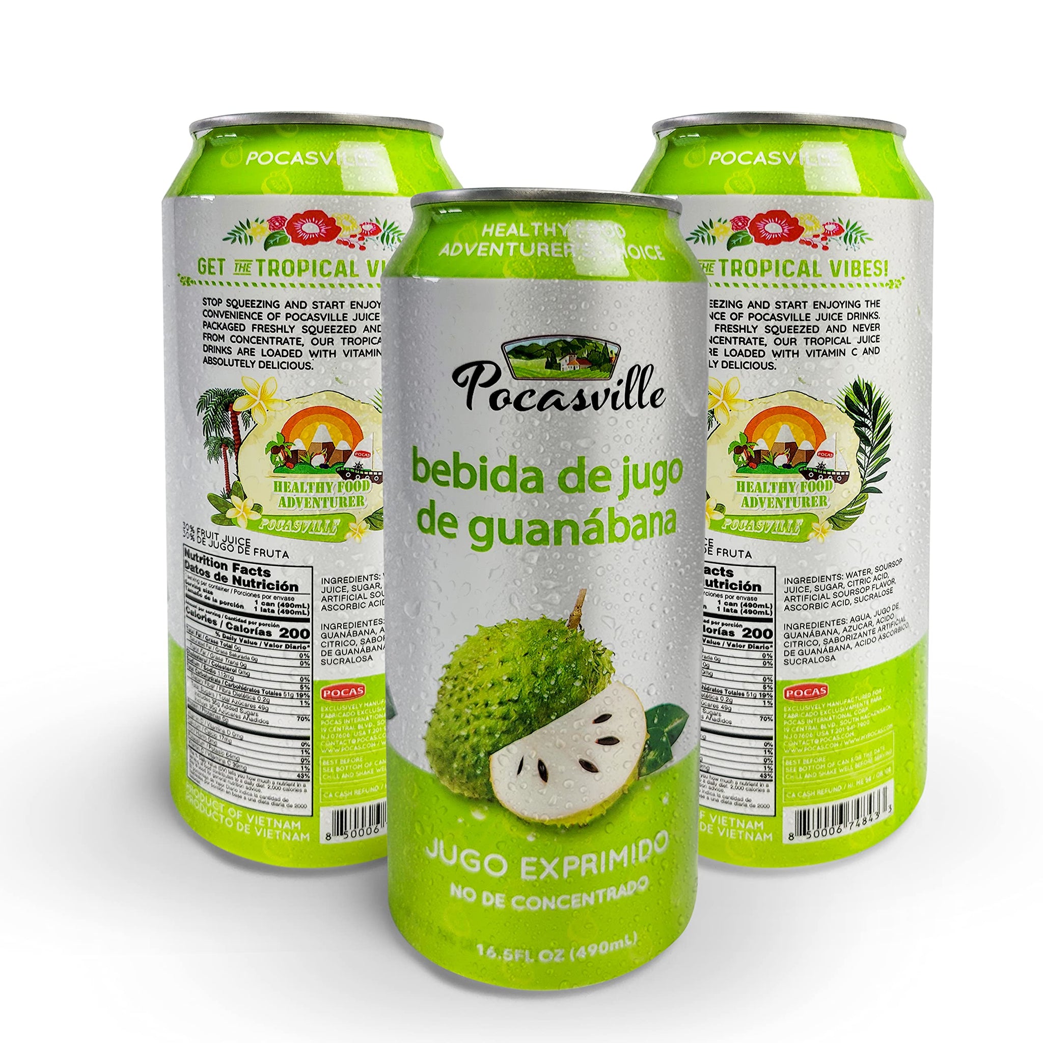 Pocasville Fruit Juices, Squeezed not form Concentrate, 16.5 Fluid Ounce Can (Soursop, 6 Cans)