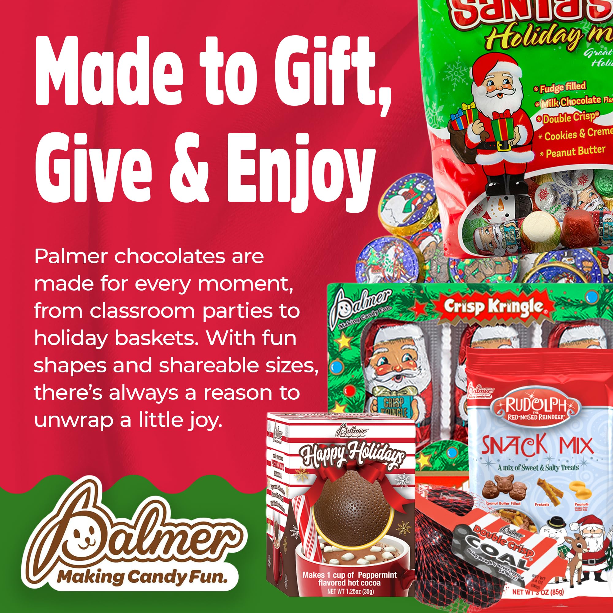 R.M. Palmer Milk Chocolate Mesh Coal, Crisp and Crunchy Candy, Individually Wrapped Christmas Candy Pieces, Making Candy Fun Since 1948 (Pack of 6)