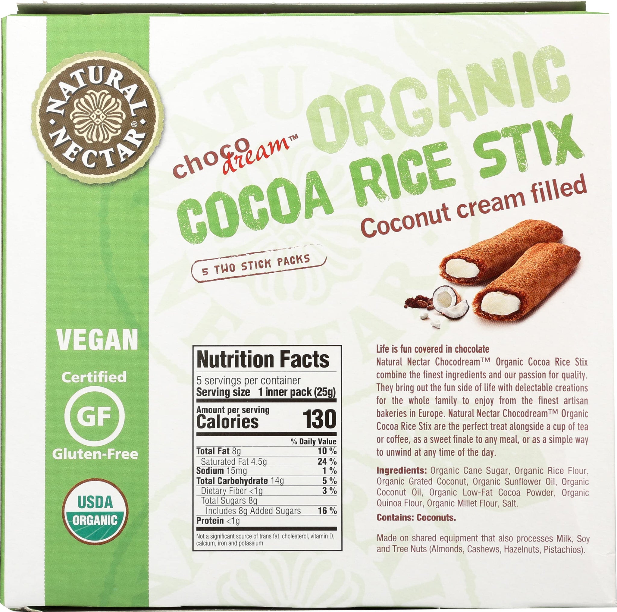 Natural Nectar, Cocoa Rice Stix Coconut Cream Filled Organic, 4.4 Ounce