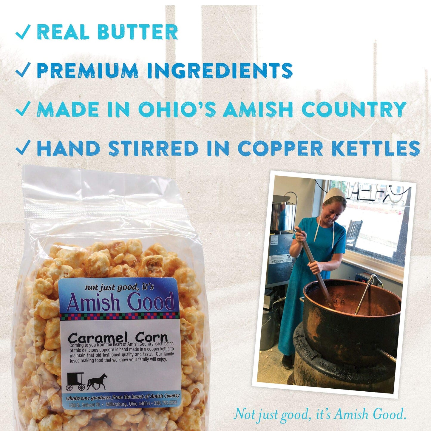 Amish Good 10 oz Caramel Popcorn Handmade Gourmet Popcorn Our Copper Kettle Amish Made Fresh Caramel Flavored Popcorn Perfect For Carmel Corn Lovers