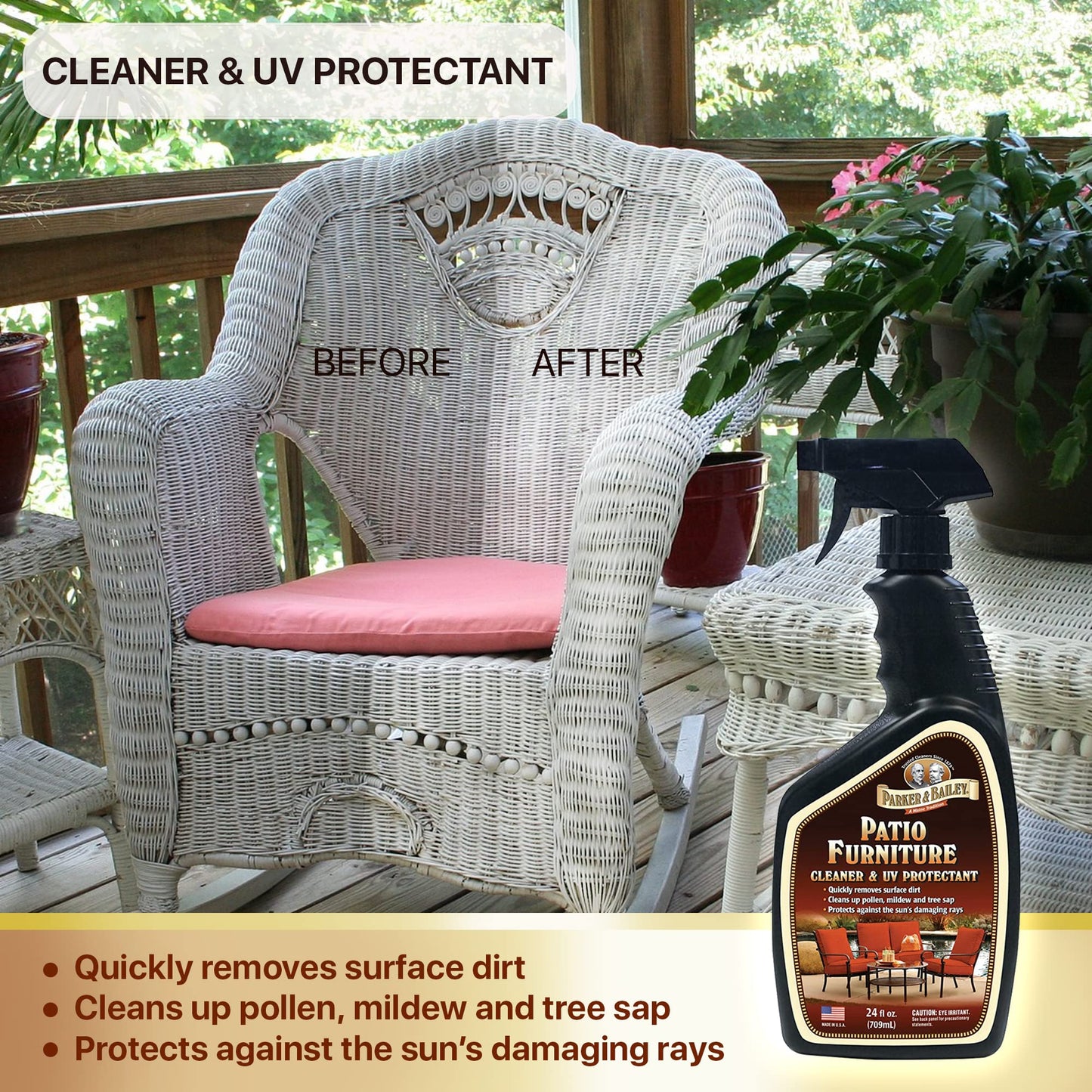 Parker & Bailey Patio Furniture Cleaner Spray - Outdoor Furniture & Cushion Cleaner with UV Protectant, Fabric & Upholstery Stain Remover