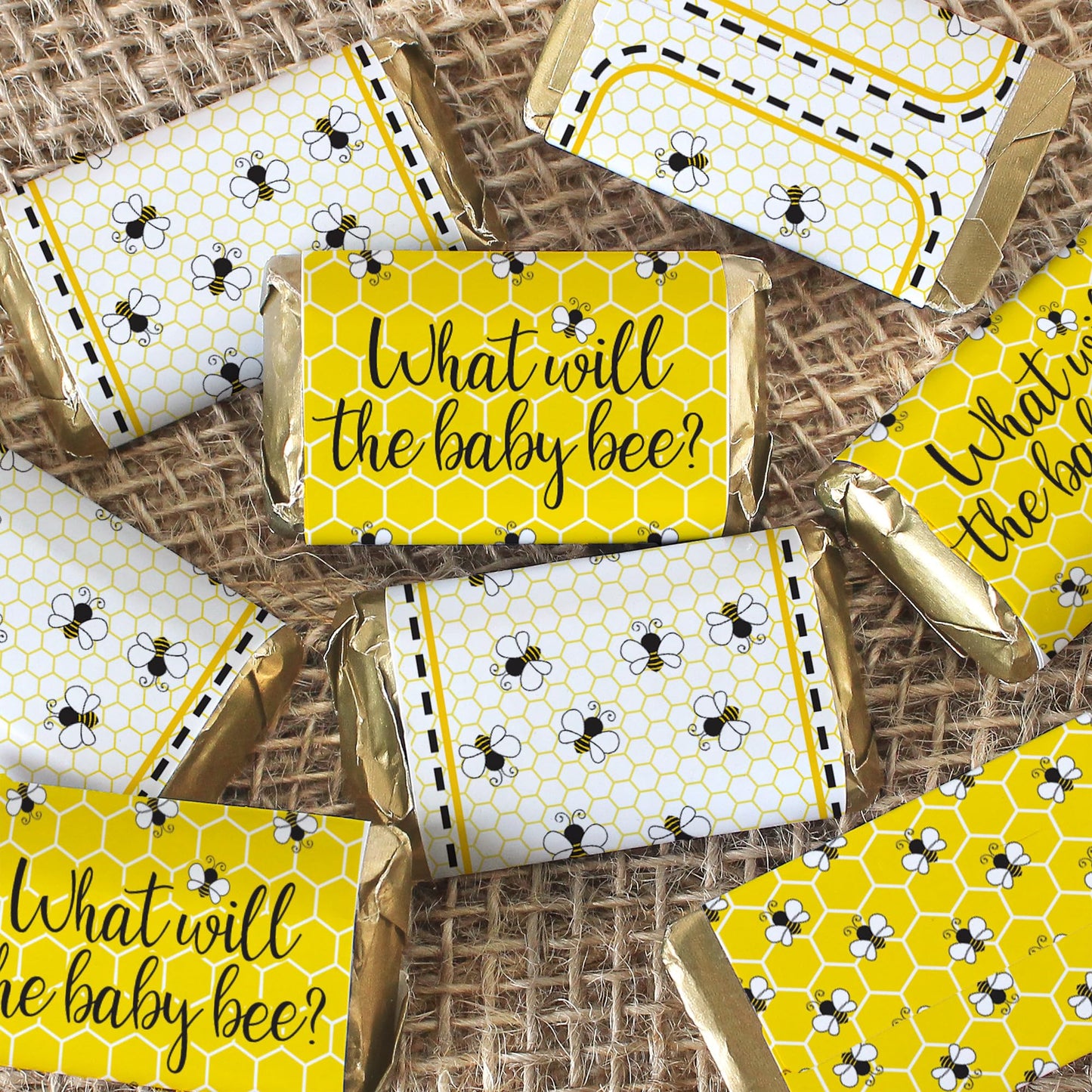 Bee Gender Reveal Mini Chocolate Candy Wrapper Stickers, What Will It Bee Gender Reveal Party Favor Labels - 42 Count