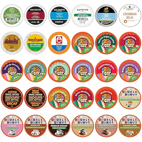 Decaf Coffee Pods Variety Pack Sampler, Assorted Unflavored & Flavored Coffee Pods Compatible with Keurig K Cups Brewers, Decaffeinated Coffee
